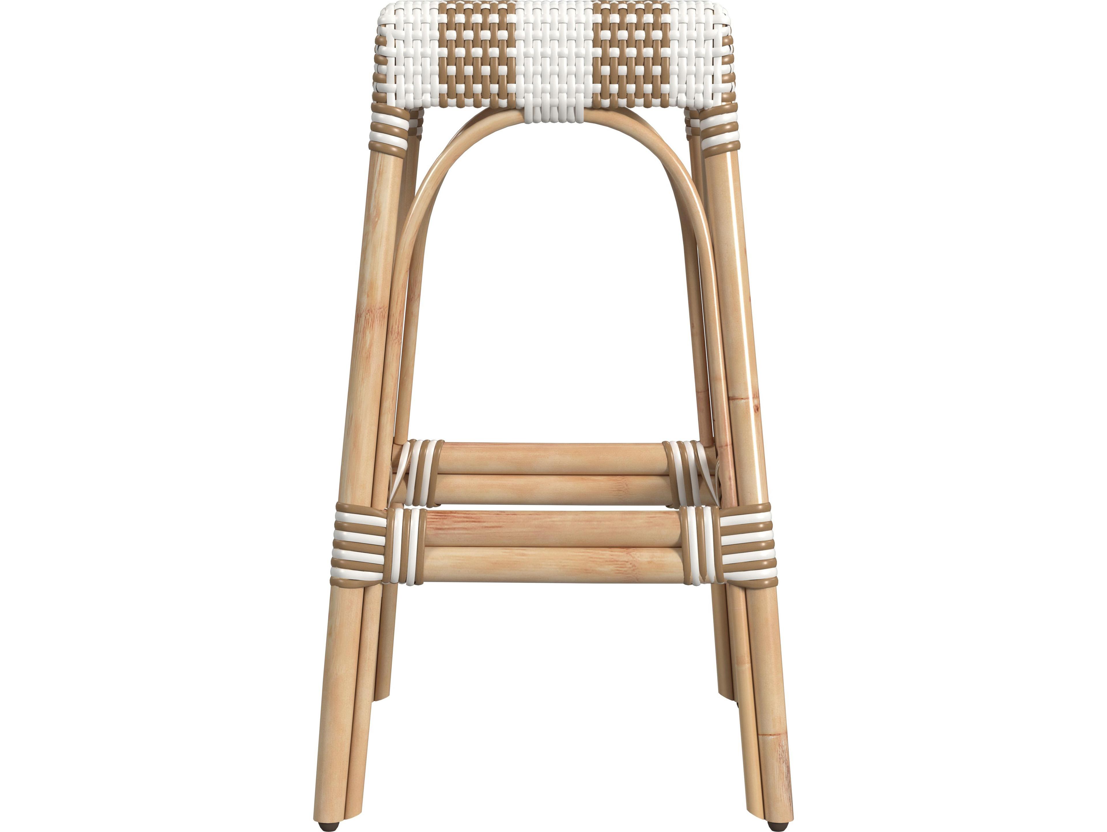 Butler Robias Tan white Stripe Natural Rattan Frame & Beige Bar Stool