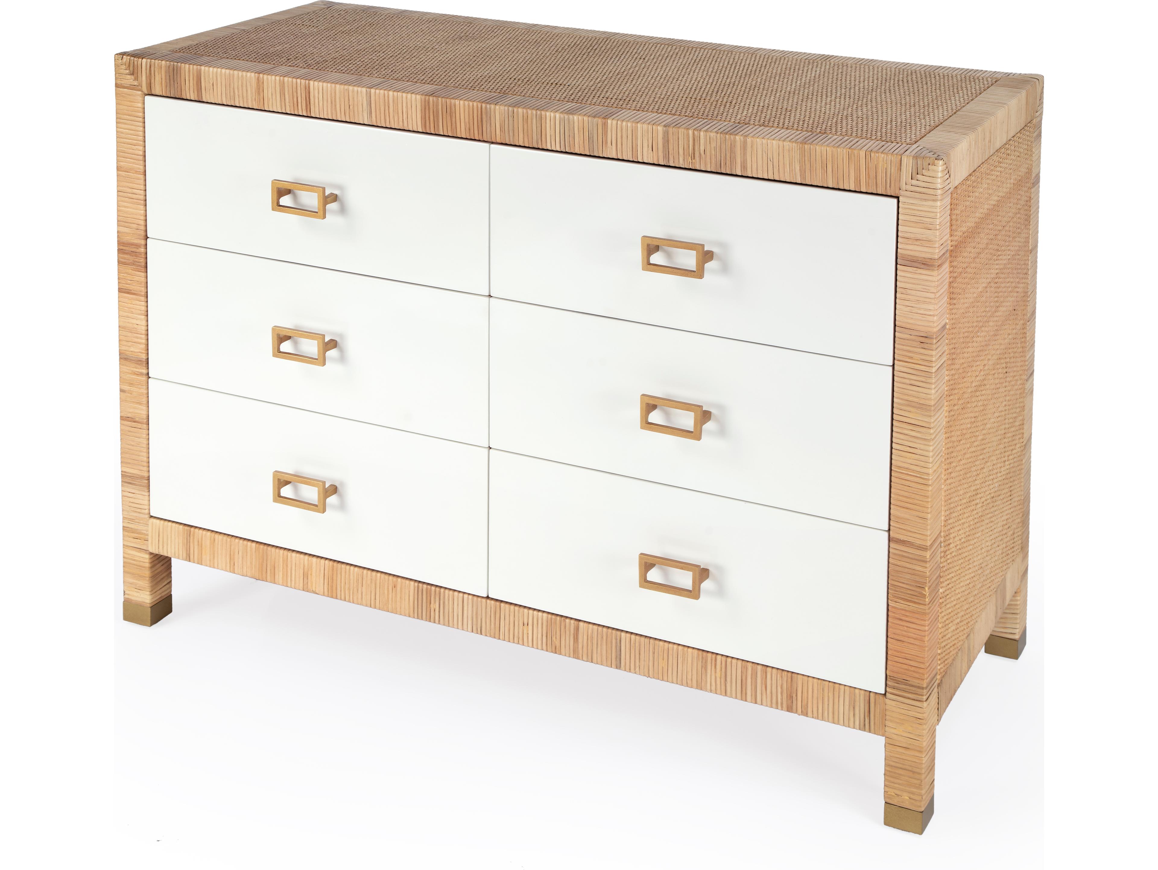 Butler Corfu 6-Drawers White Mahogany Wood Double Dresser