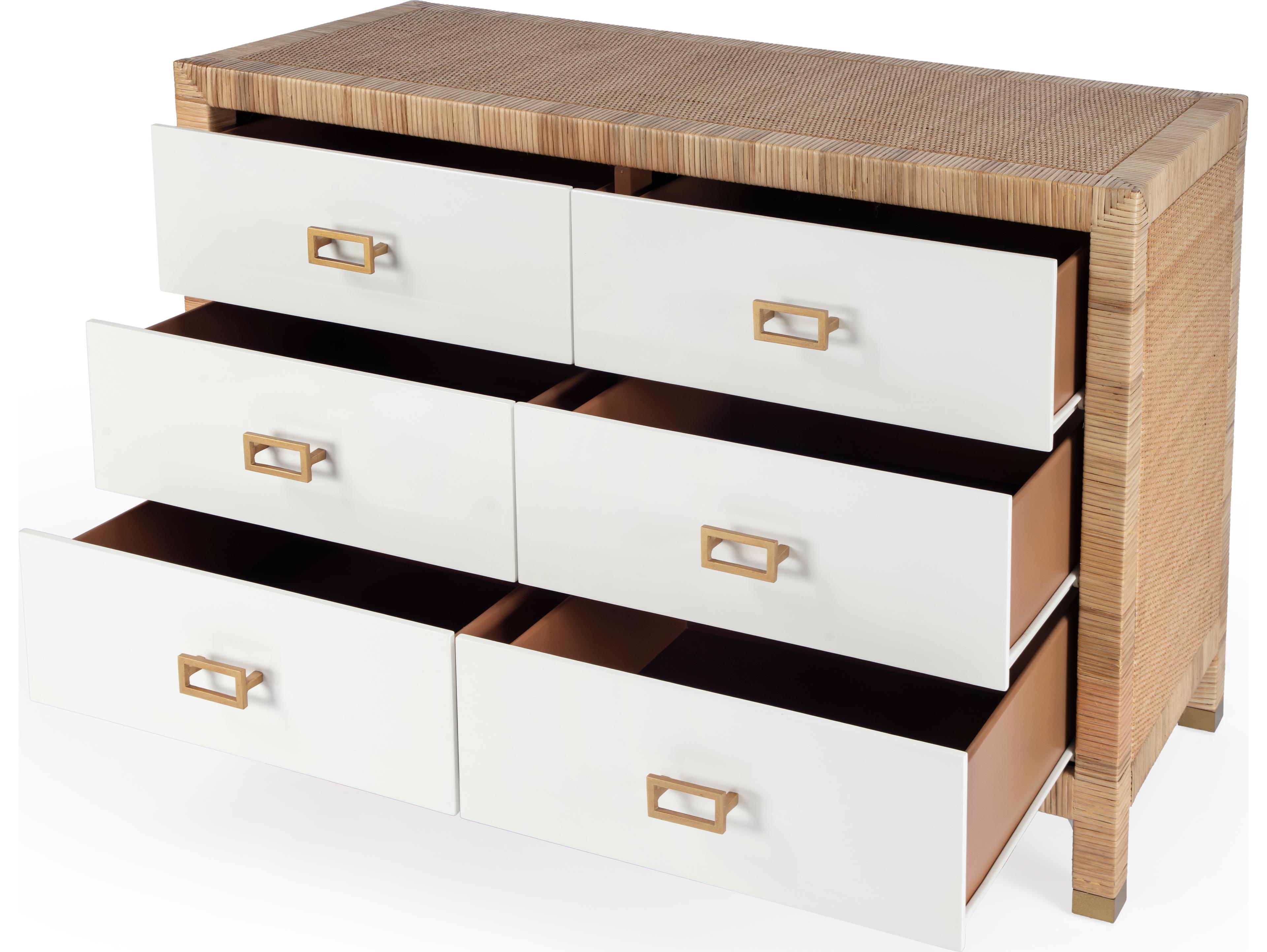 Butler Corfu 6-Drawers White Mahogany Wood Double Dresser