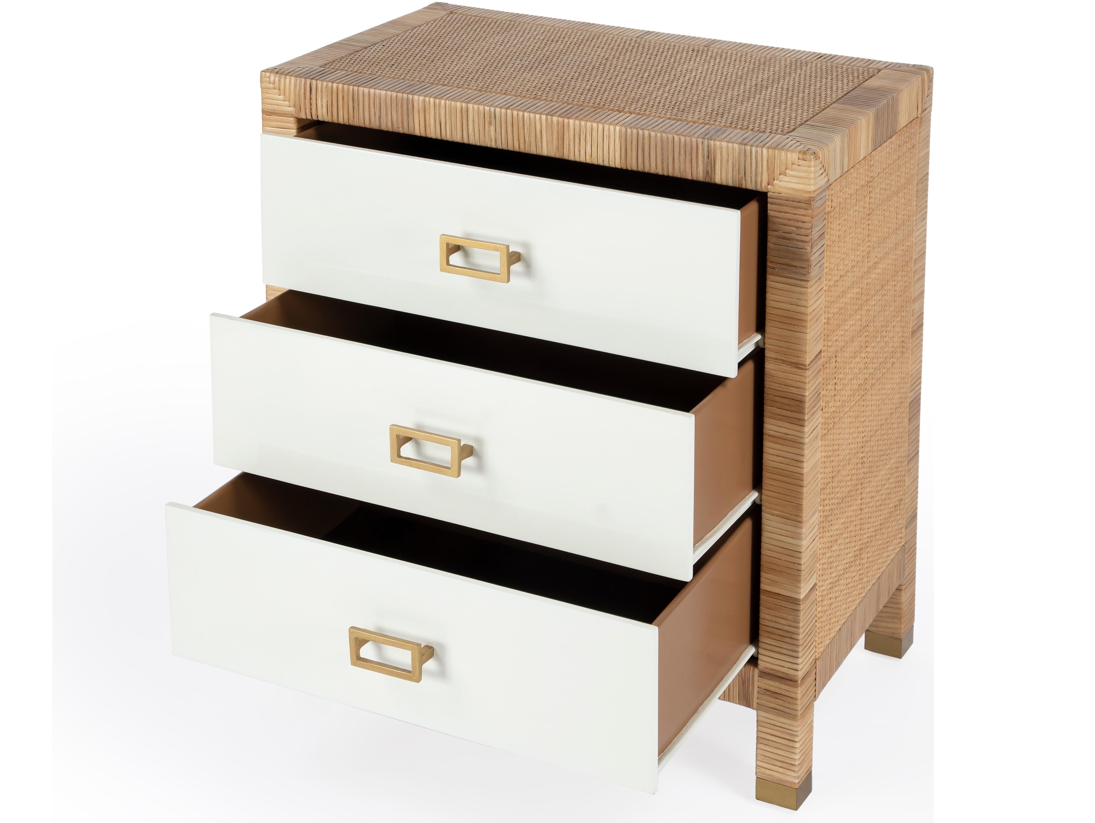Butler Corfu 3-Drawers White Mahogany Wood Nightstand