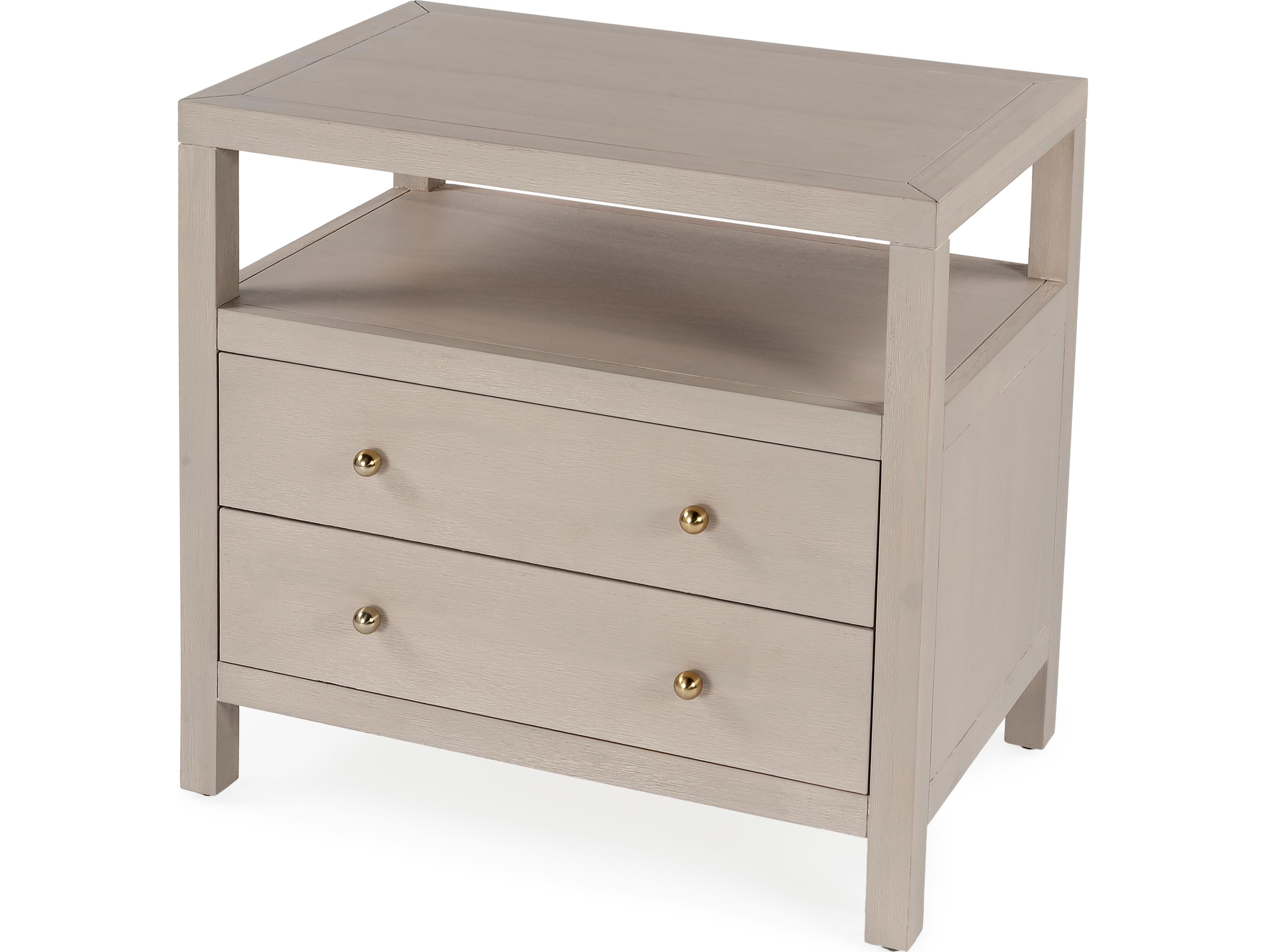 Butler Nora 2-Drawers Beige Acacia Wood Nightstand