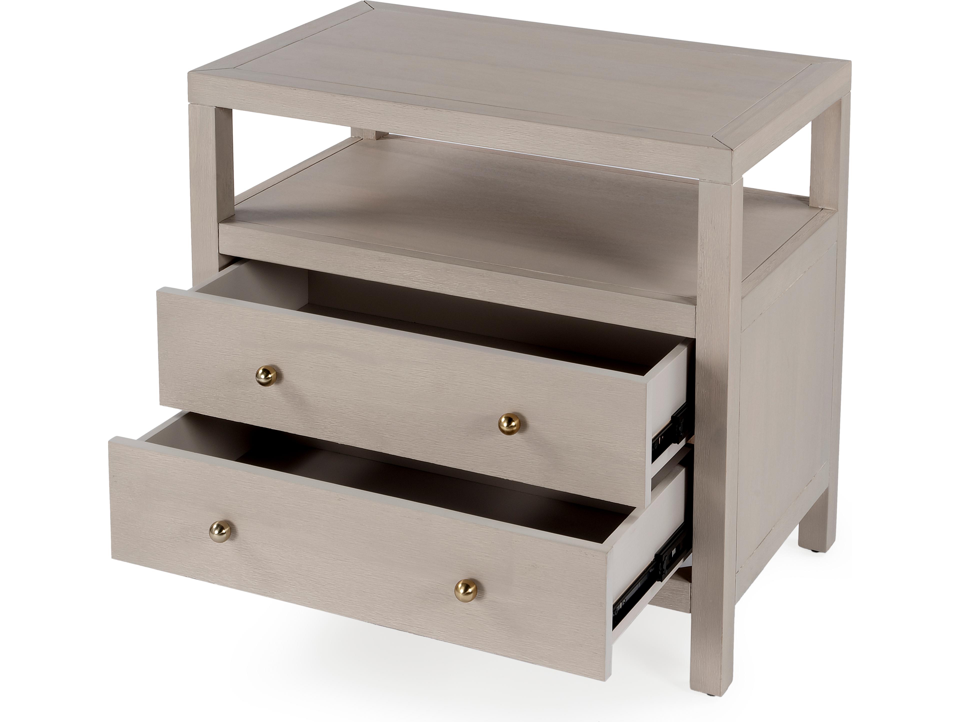 Butler Nora 2-Drawers Beige Acacia Wood Nightstand