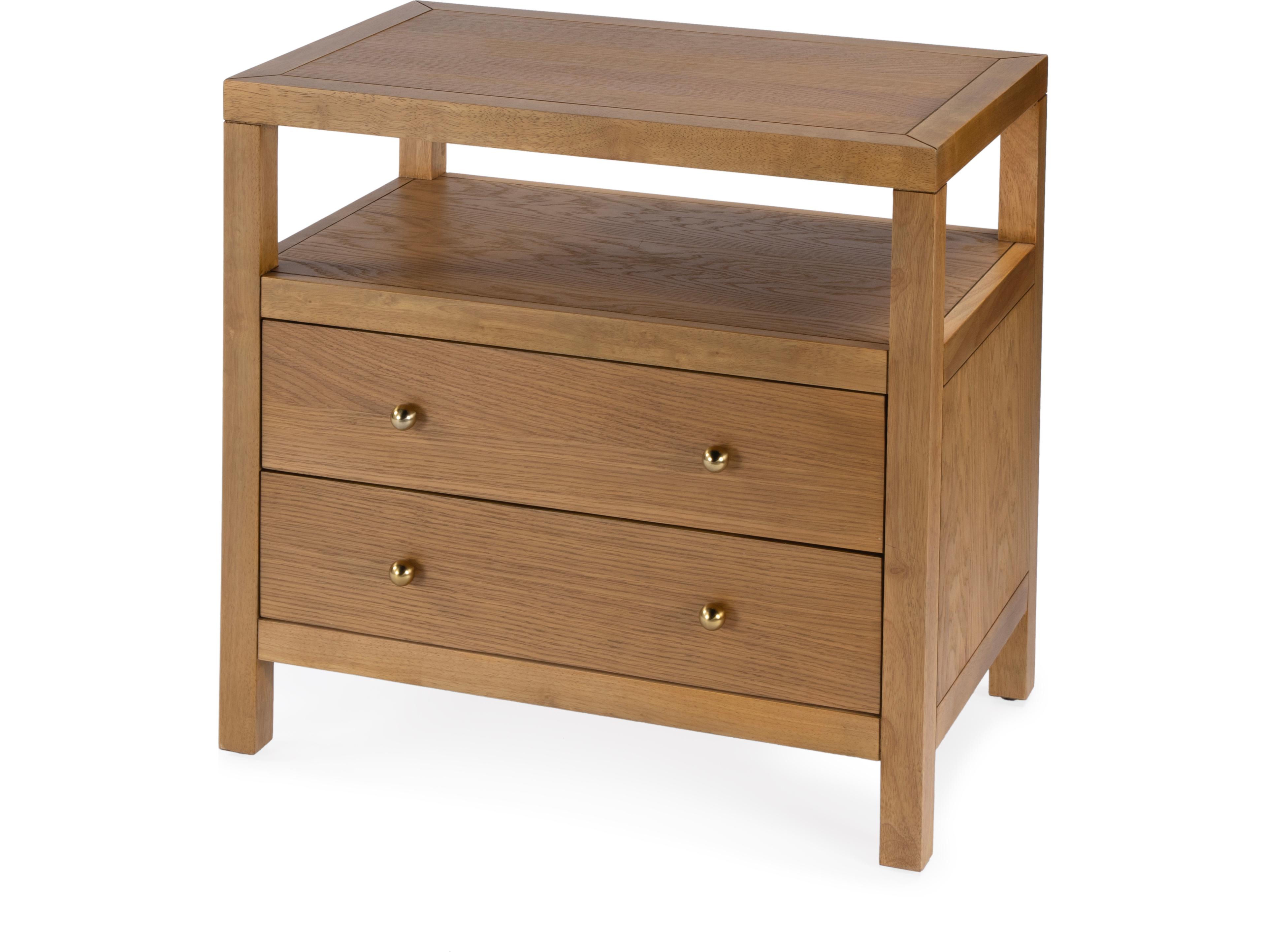 Butler Nora 2-Drawers Brown Oak Wood Nightstand