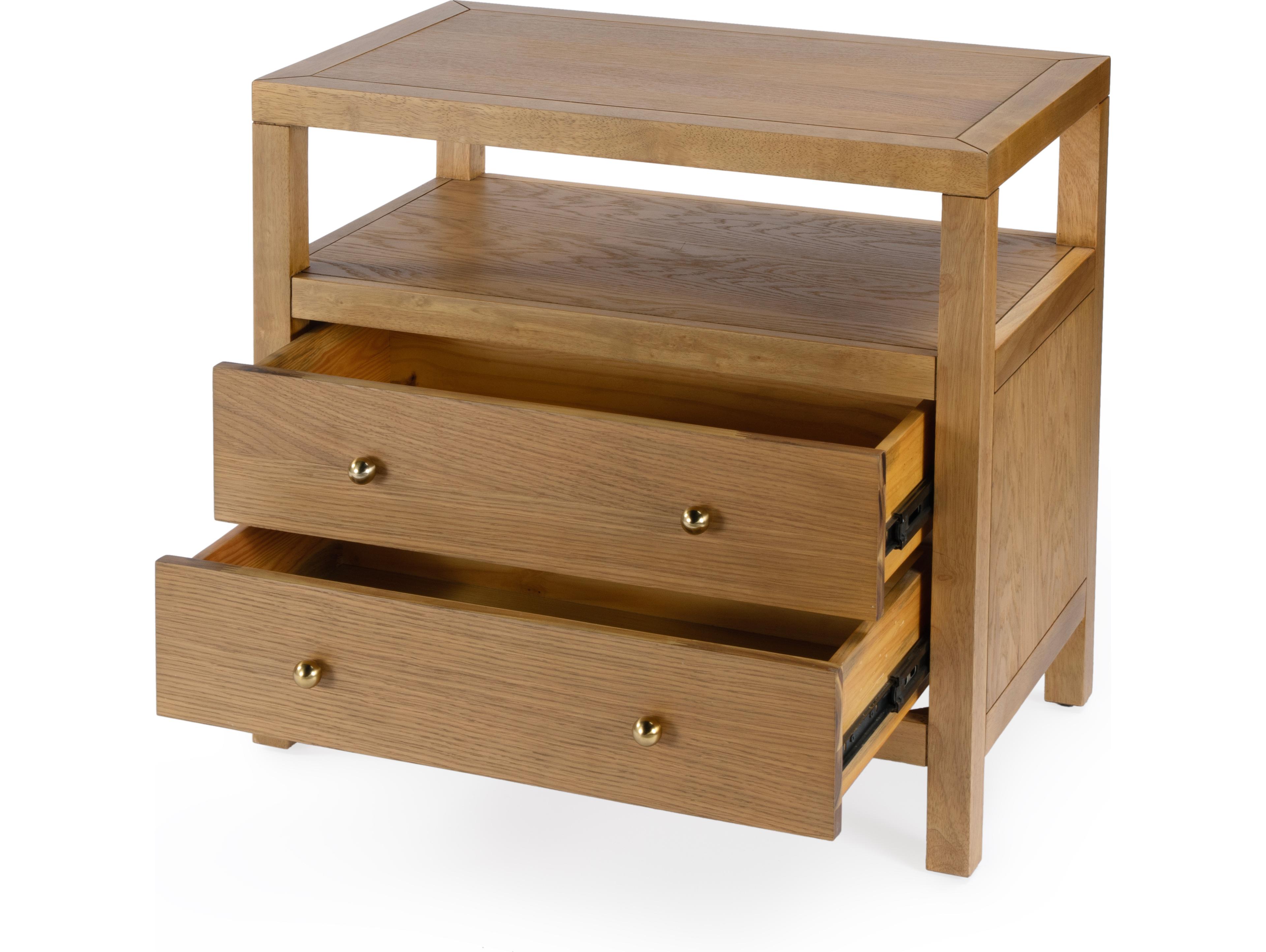 Butler Nora 2-Drawers Brown Oak Wood Nightstand