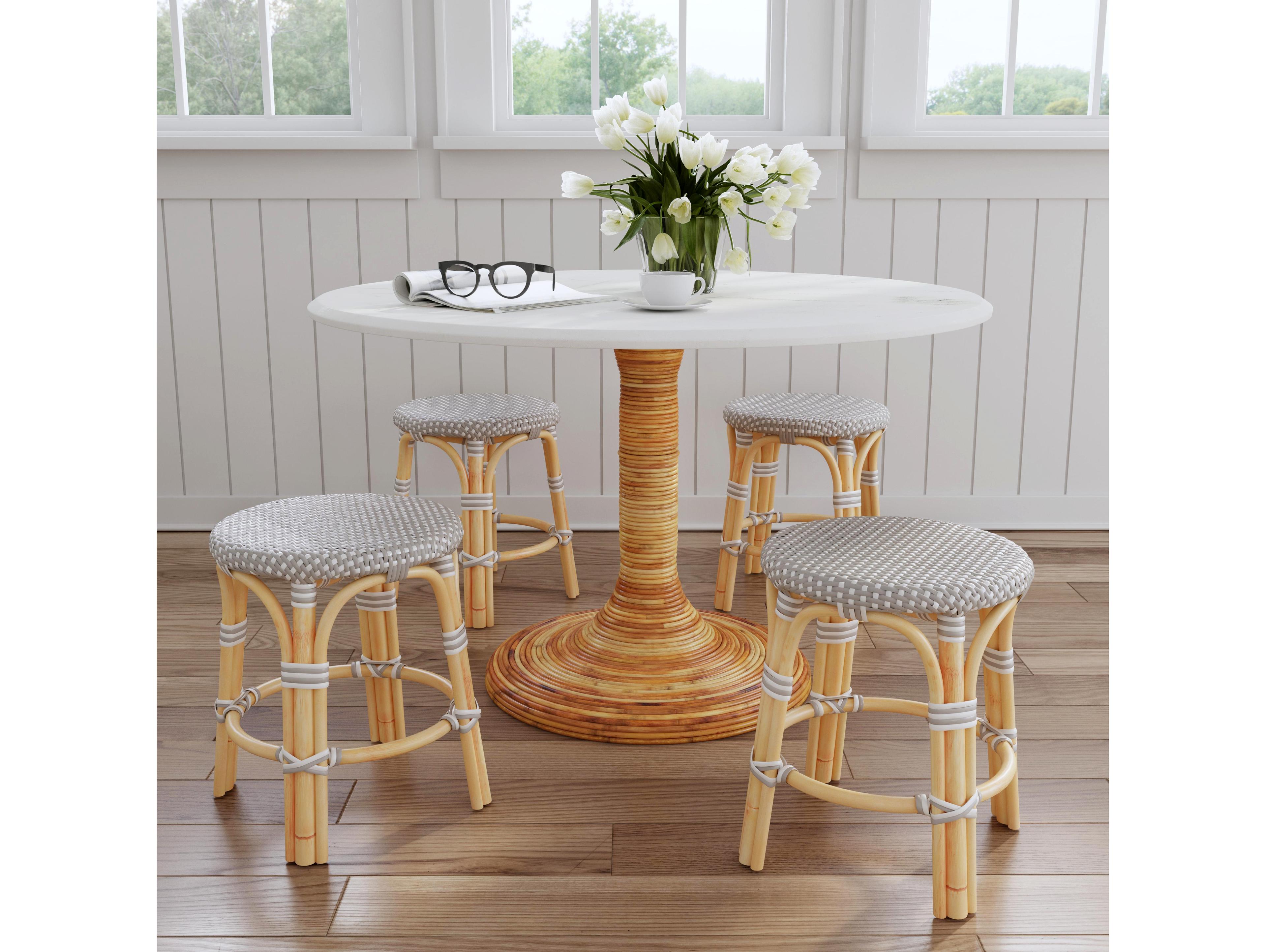 Butler Tobias Gray white Dot Natural Rattan Frame And White Table Stool