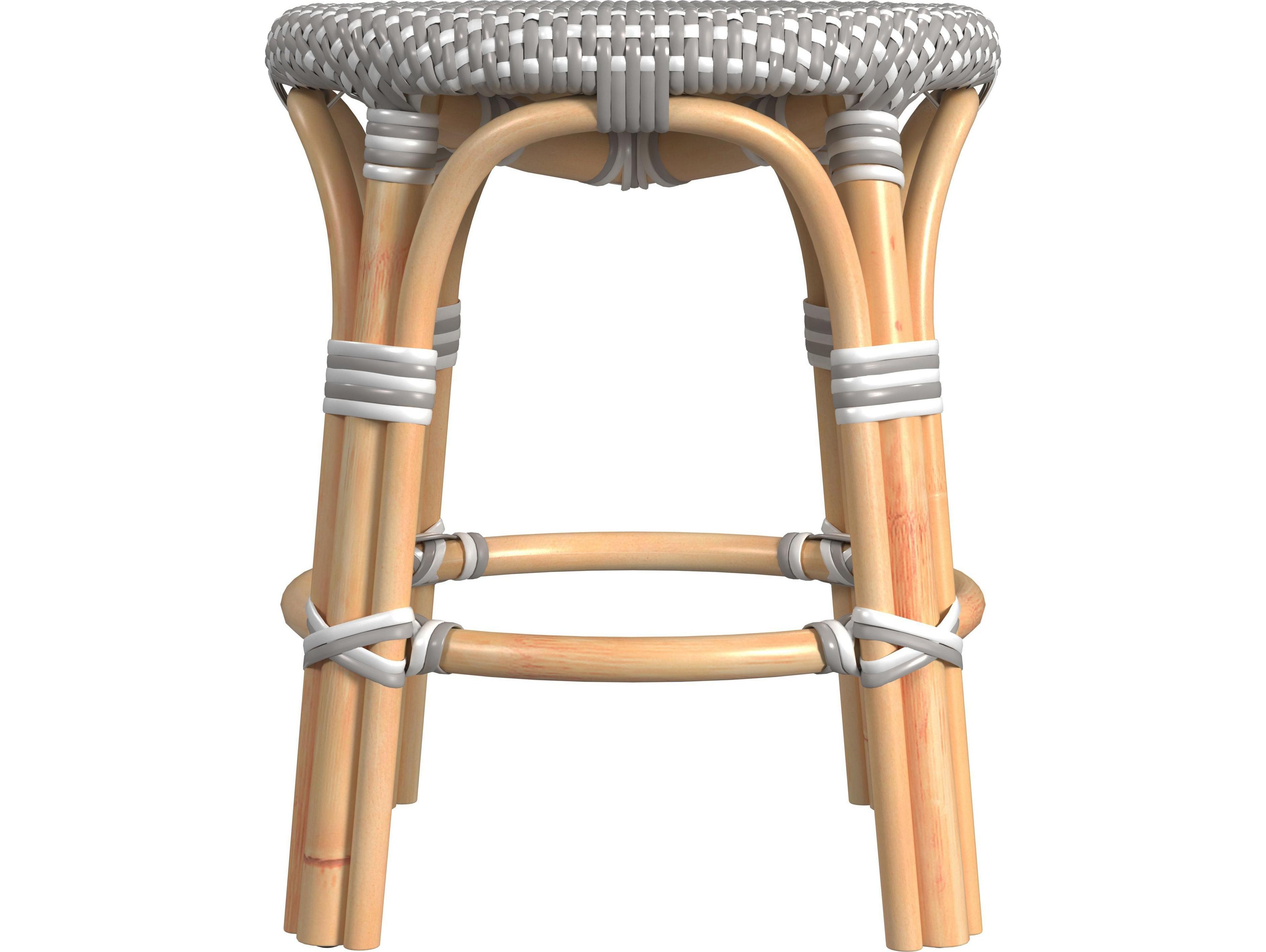 Butler Tobias Gray white Dot Natural Rattan Frame And White Table Stool