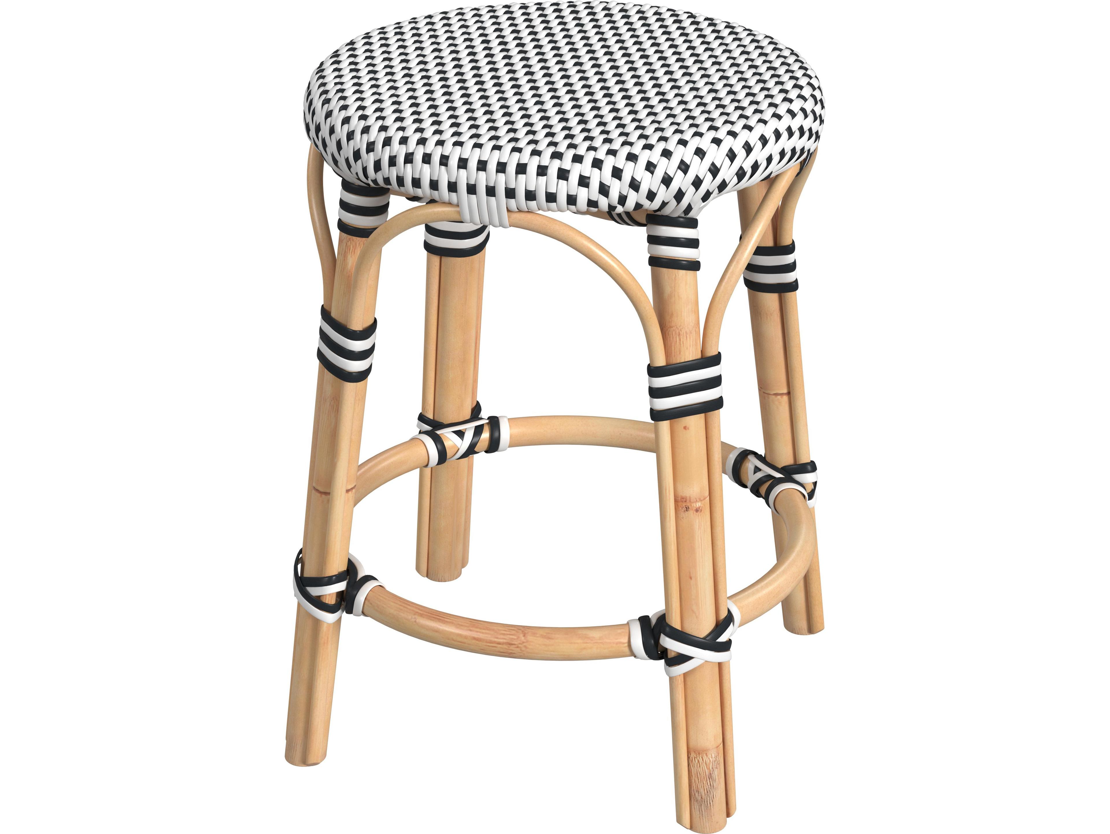 Butler Tobias White black Dot Natural Rattan Frame Black And Table Stool