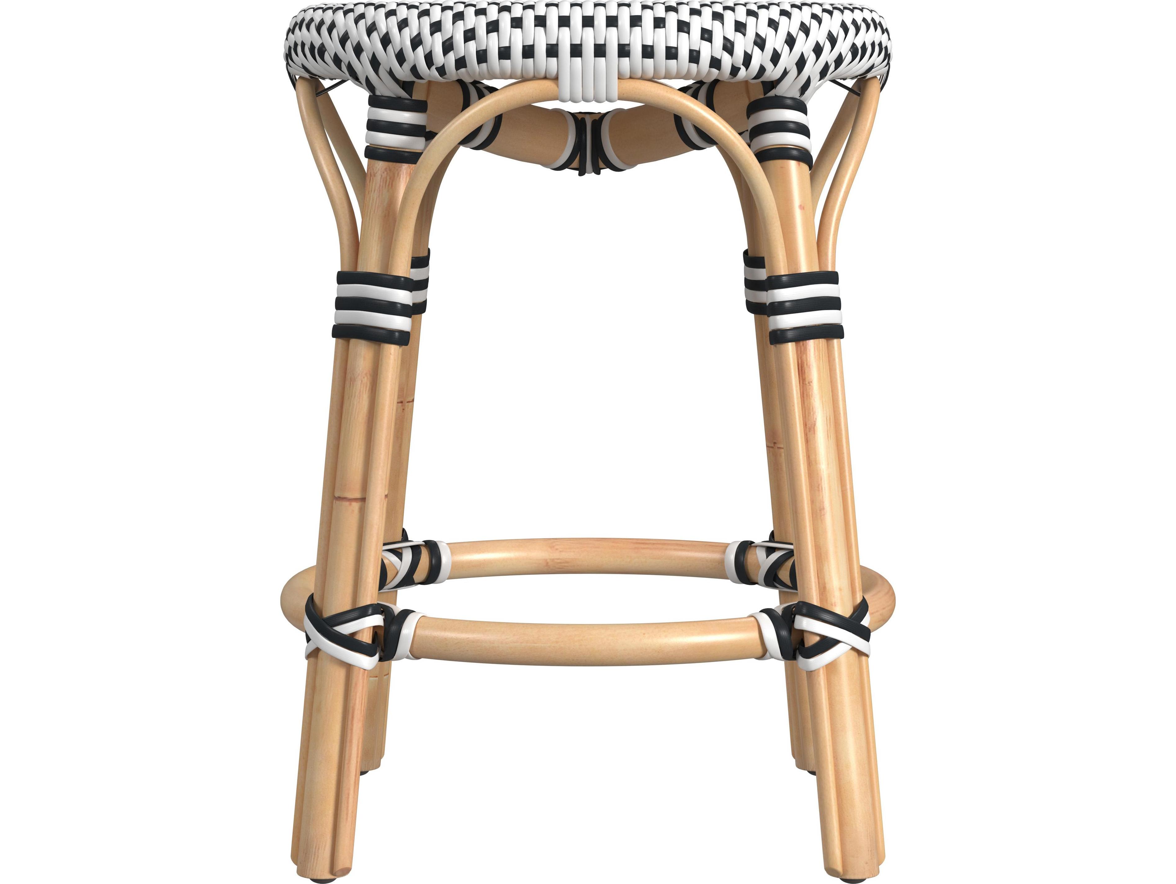 Butler Tobias White black Dot Natural Rattan Frame Black And Table Stool