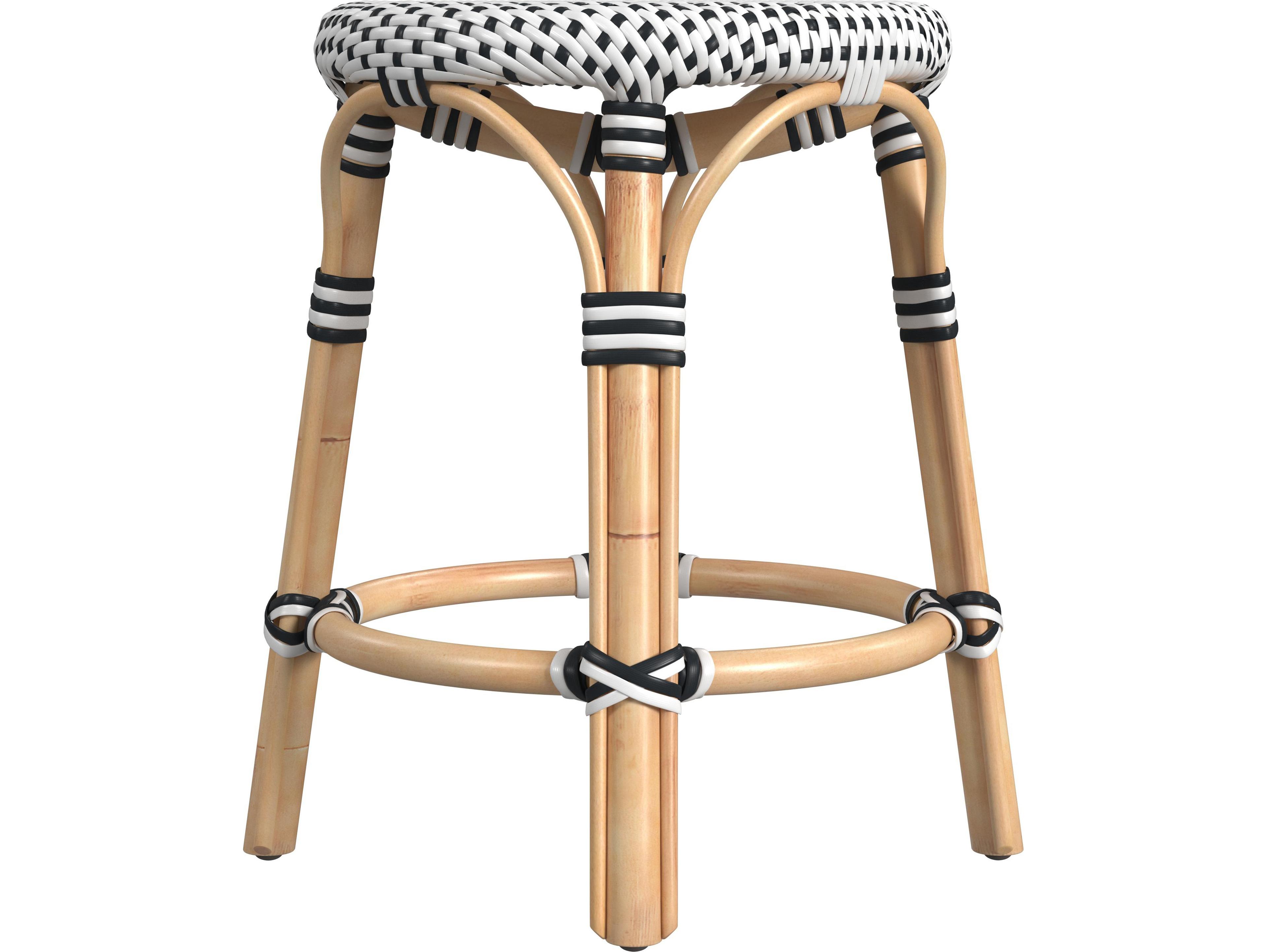 Butler Tobias White black Dot Natural Rattan Frame Black And Table Stool
