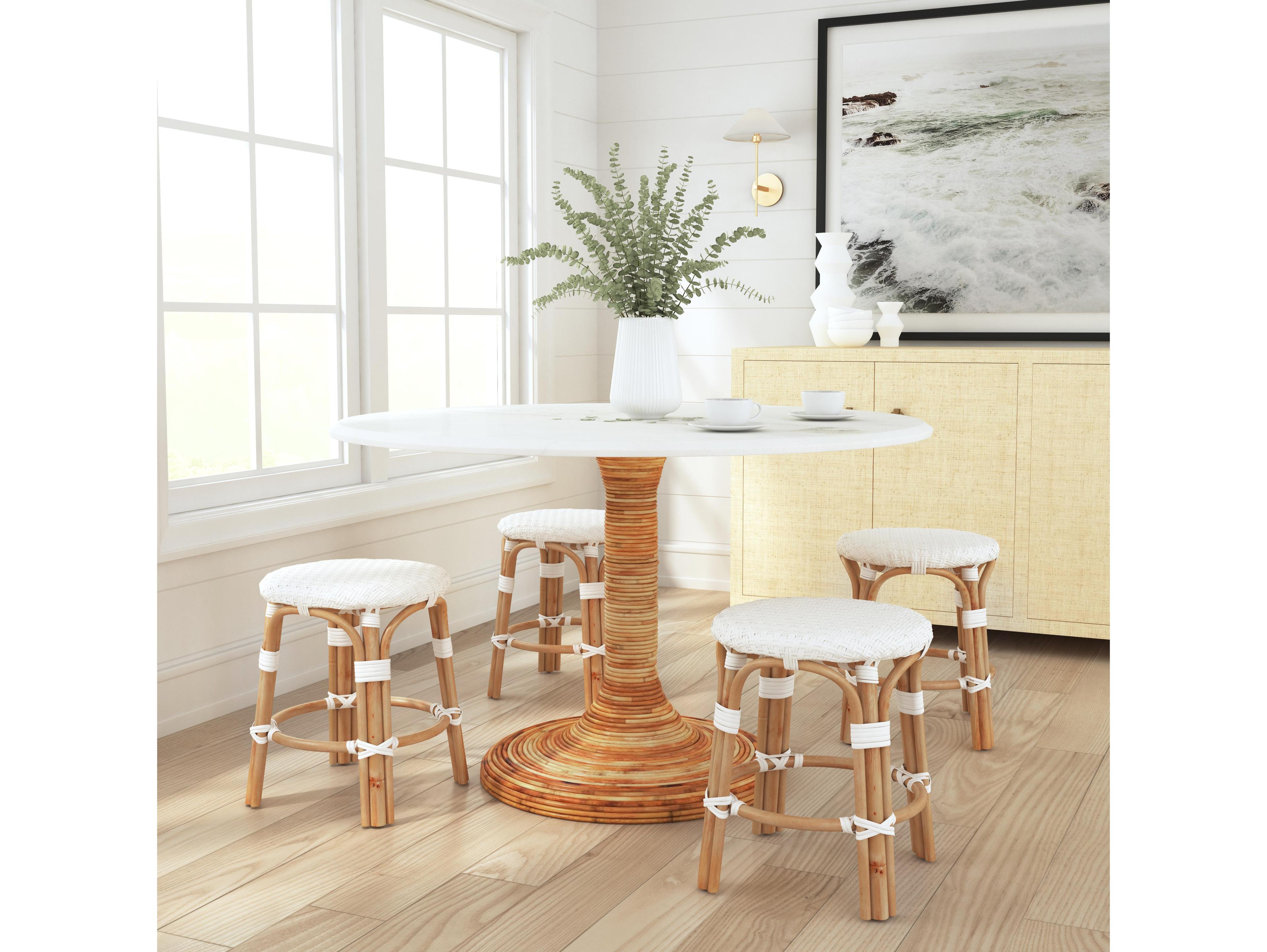 Butler Tobias Glossy White Natural Rattan Frame Table Stool