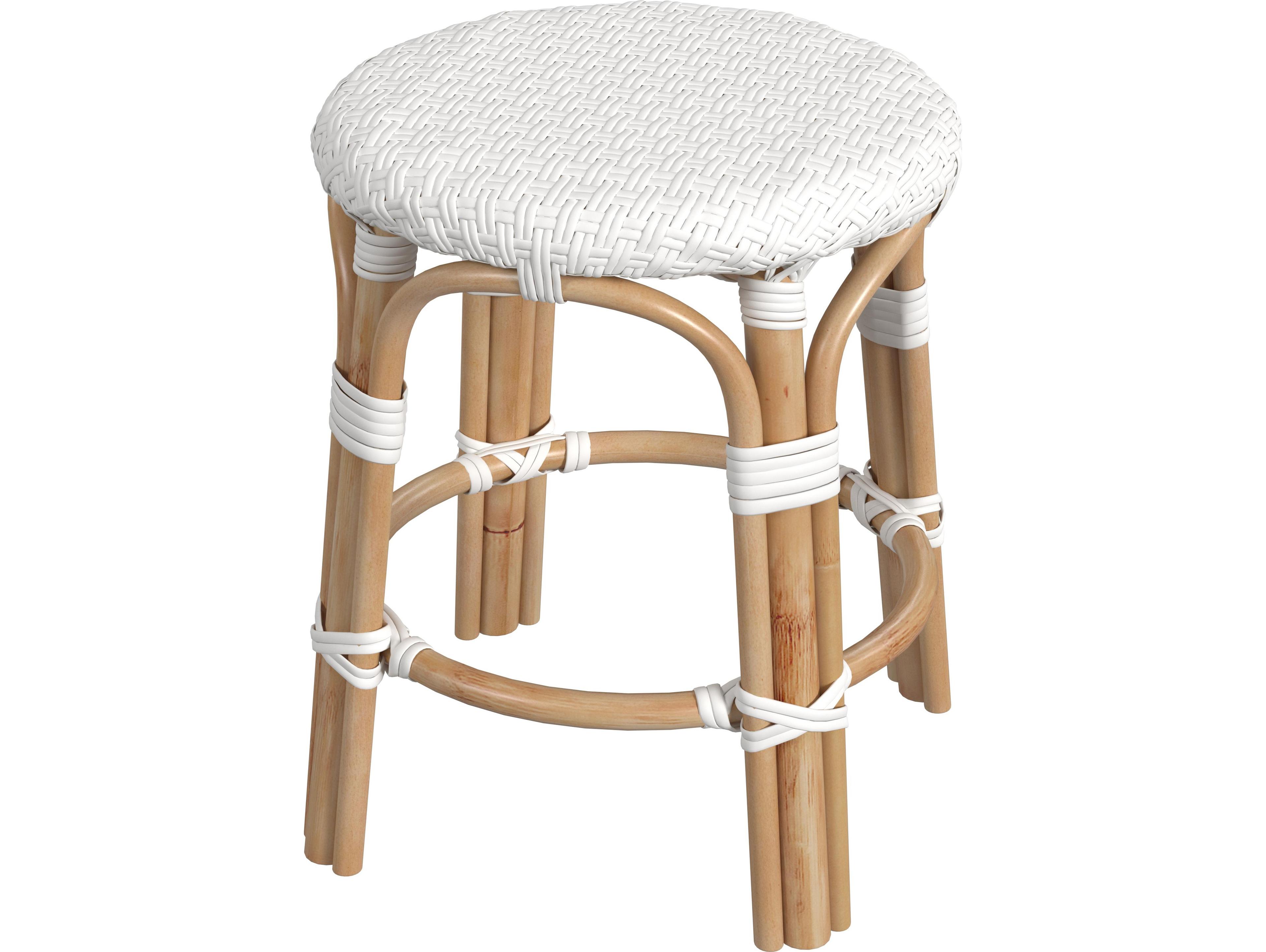 Butler Tobias Glossy White Natural Rattan Frame Table Stool