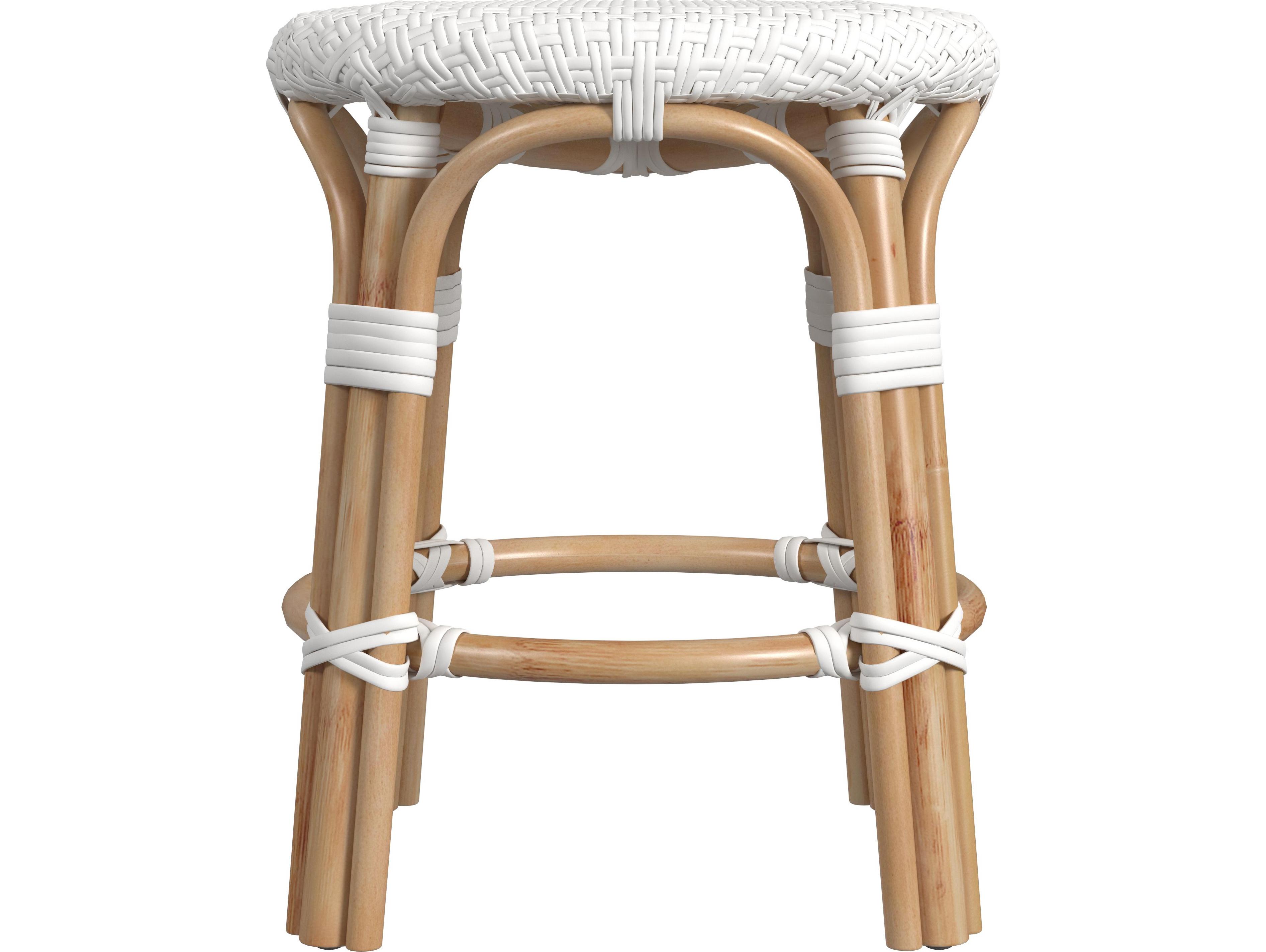 Butler Tobias Glossy White Natural Rattan Frame Table Stool