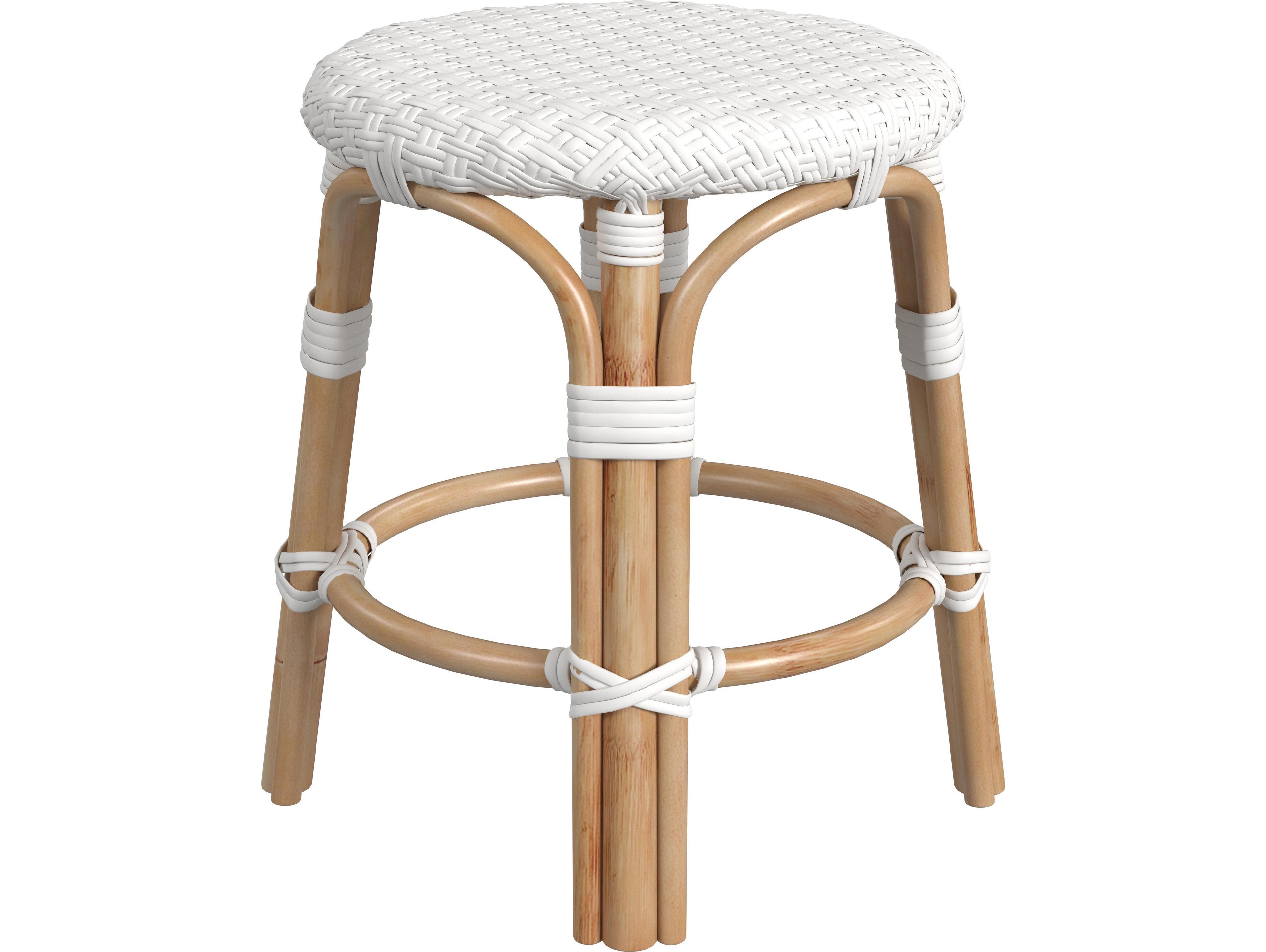 Butler Tobias Glossy White Natural Rattan Frame Table Stool