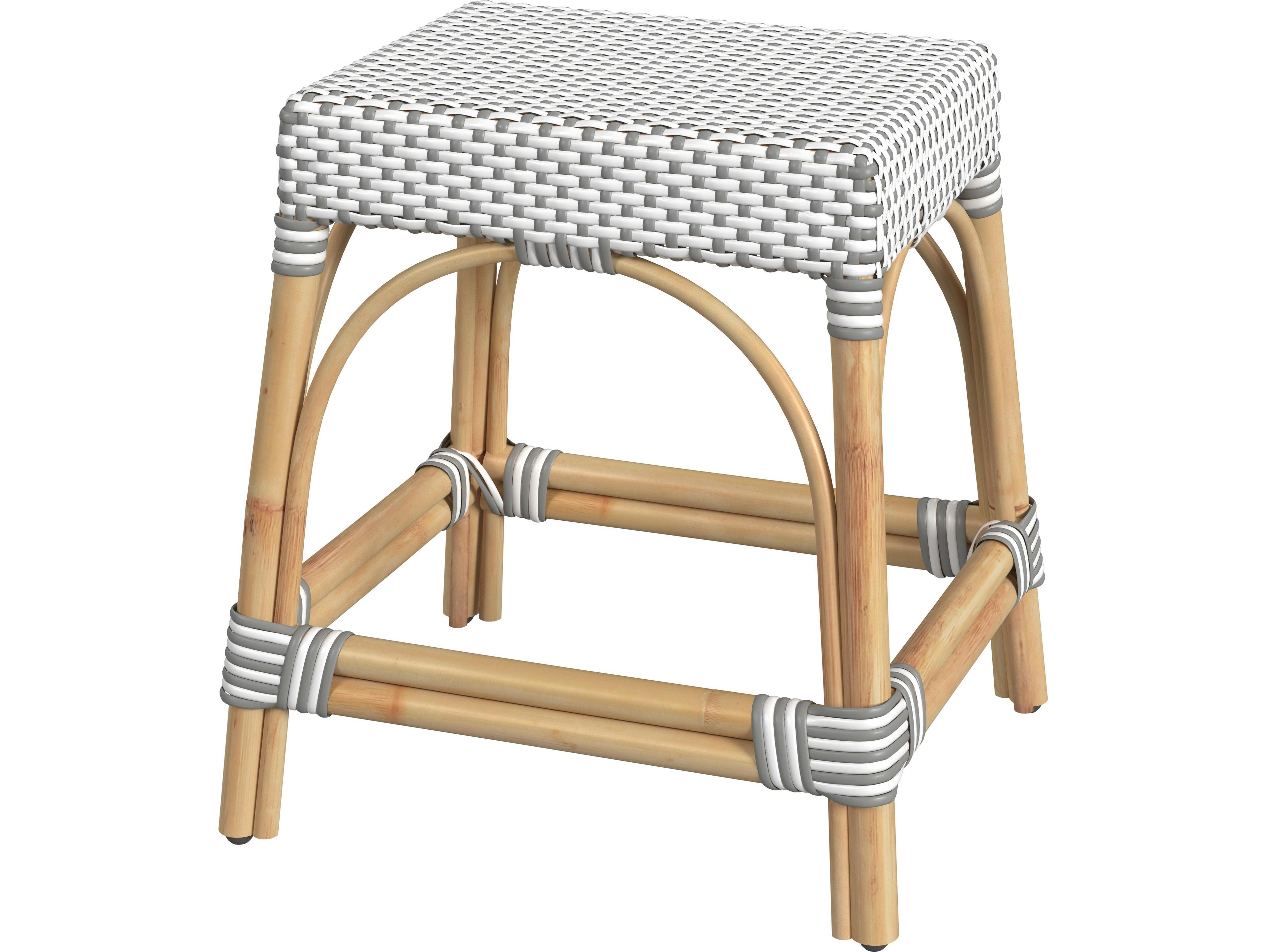 Butler Robias Gray white Dot Natural Rattan Frame Table Stool
