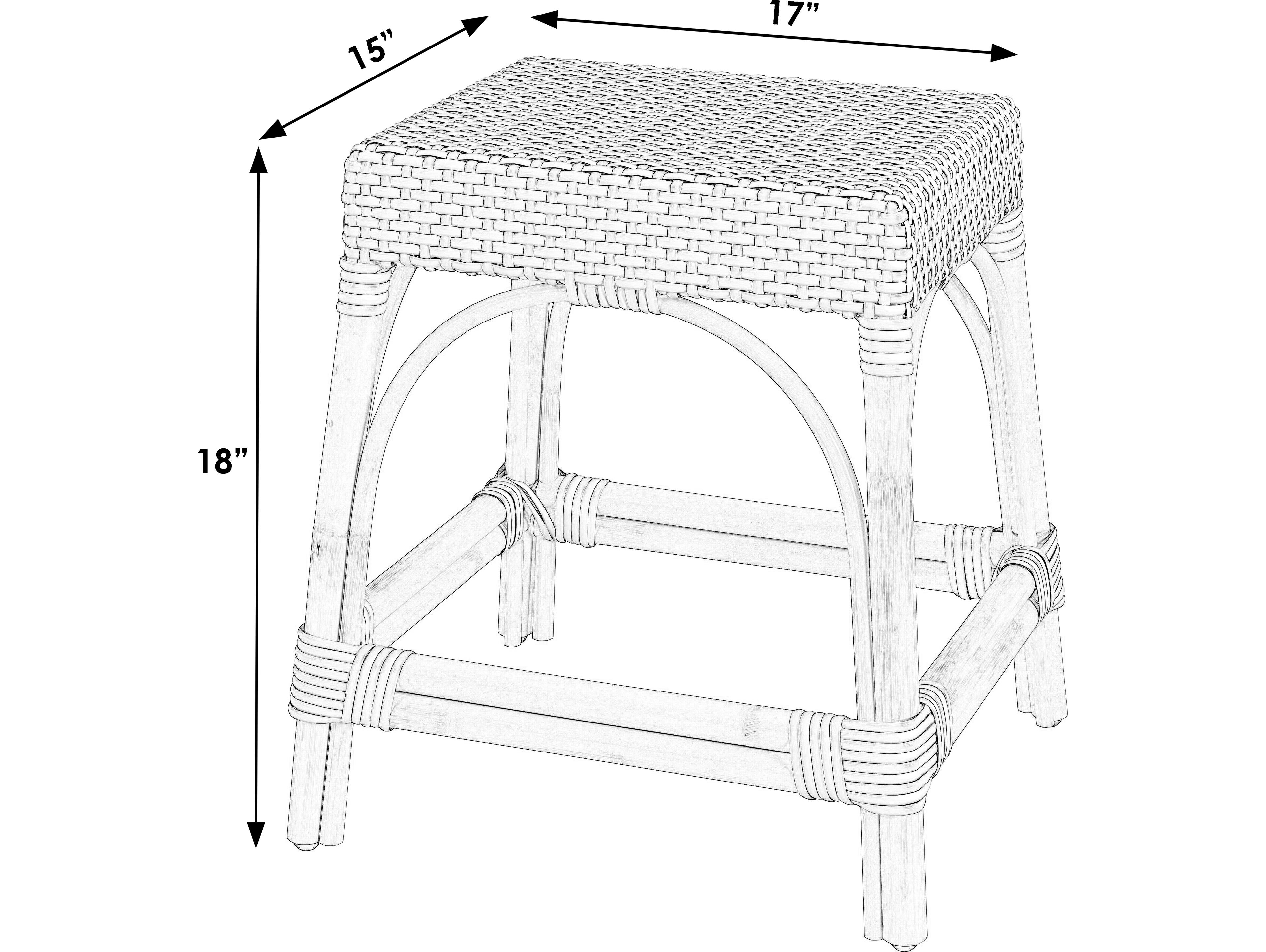 Butler Robias White navy Stripe Natural Rattan Frame Table Stool