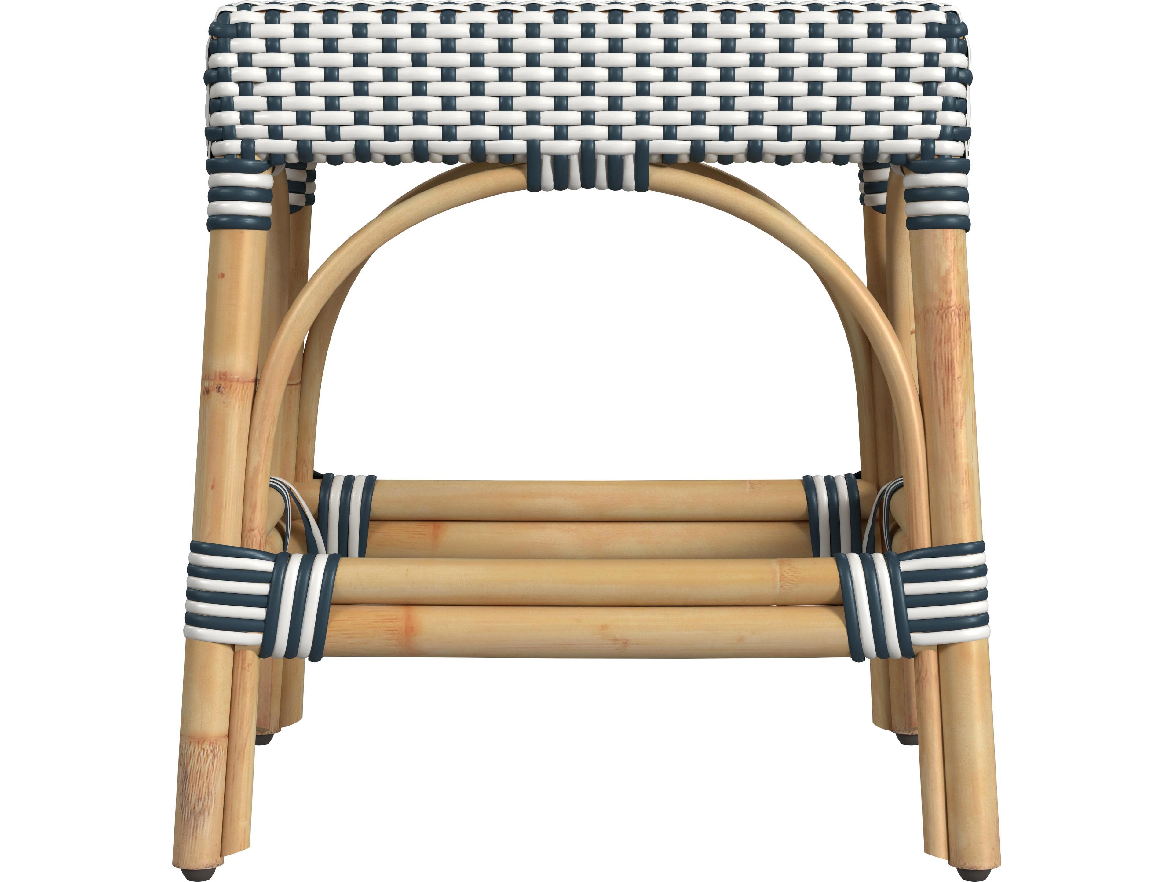 Butler Robias White navy Stripe Natural Rattan Frame Table Stool