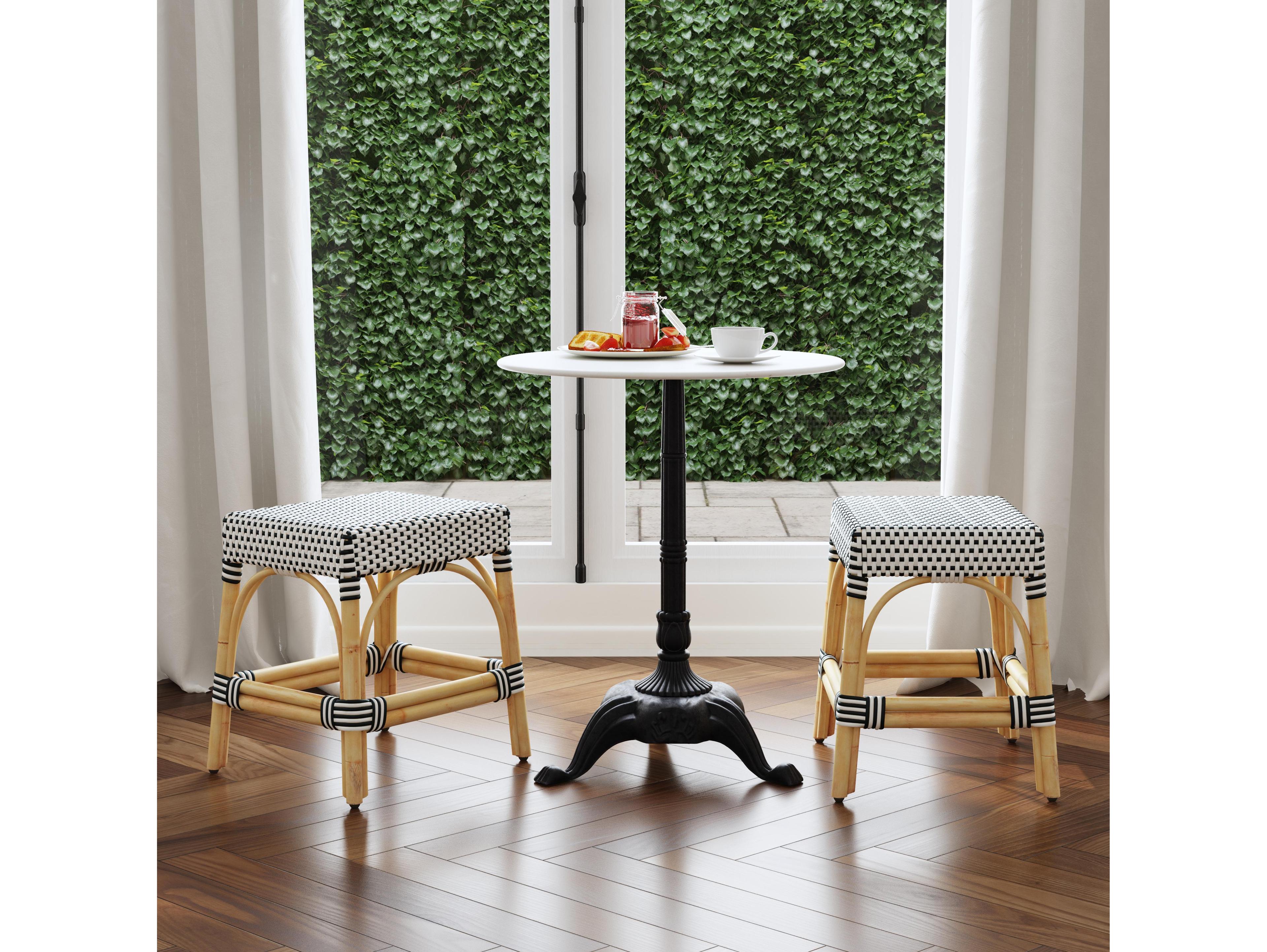 Butler Robias White black Dot Natural Rattan Frame Table Stool
