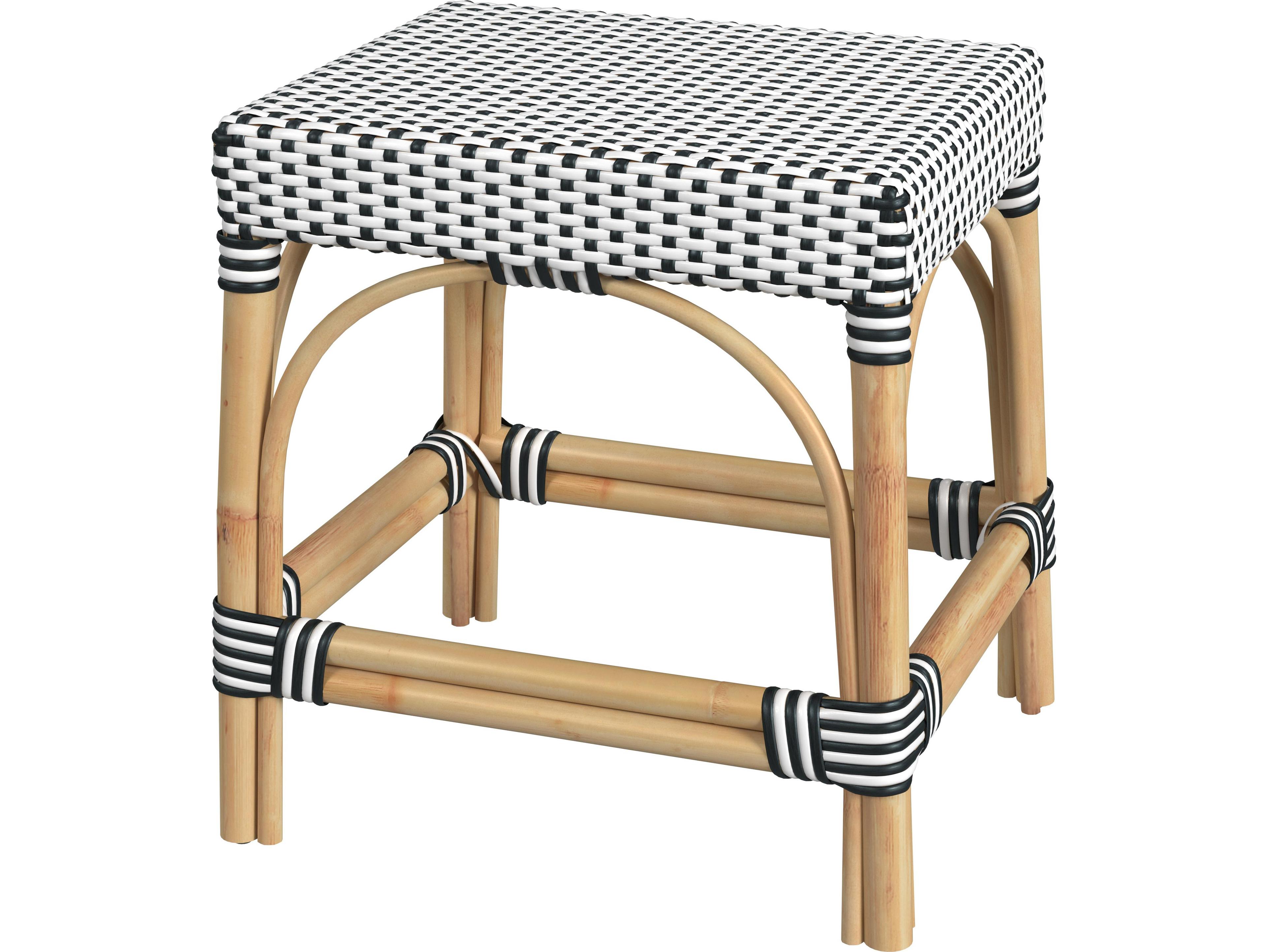 Butler Robias White black Dot Natural Rattan Frame Table Stool
