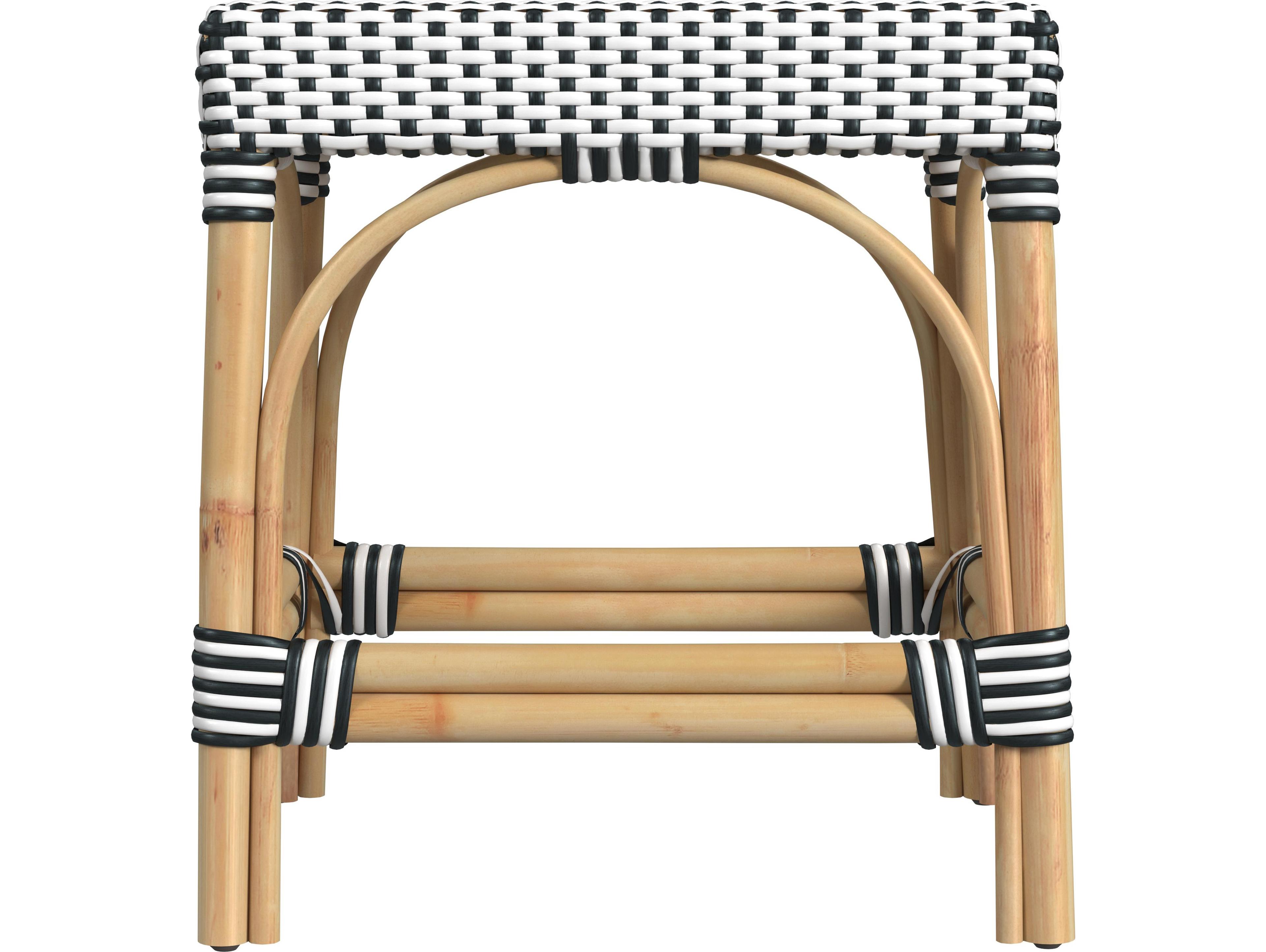 Butler Robias White black Dot Natural Rattan Frame Table Stool