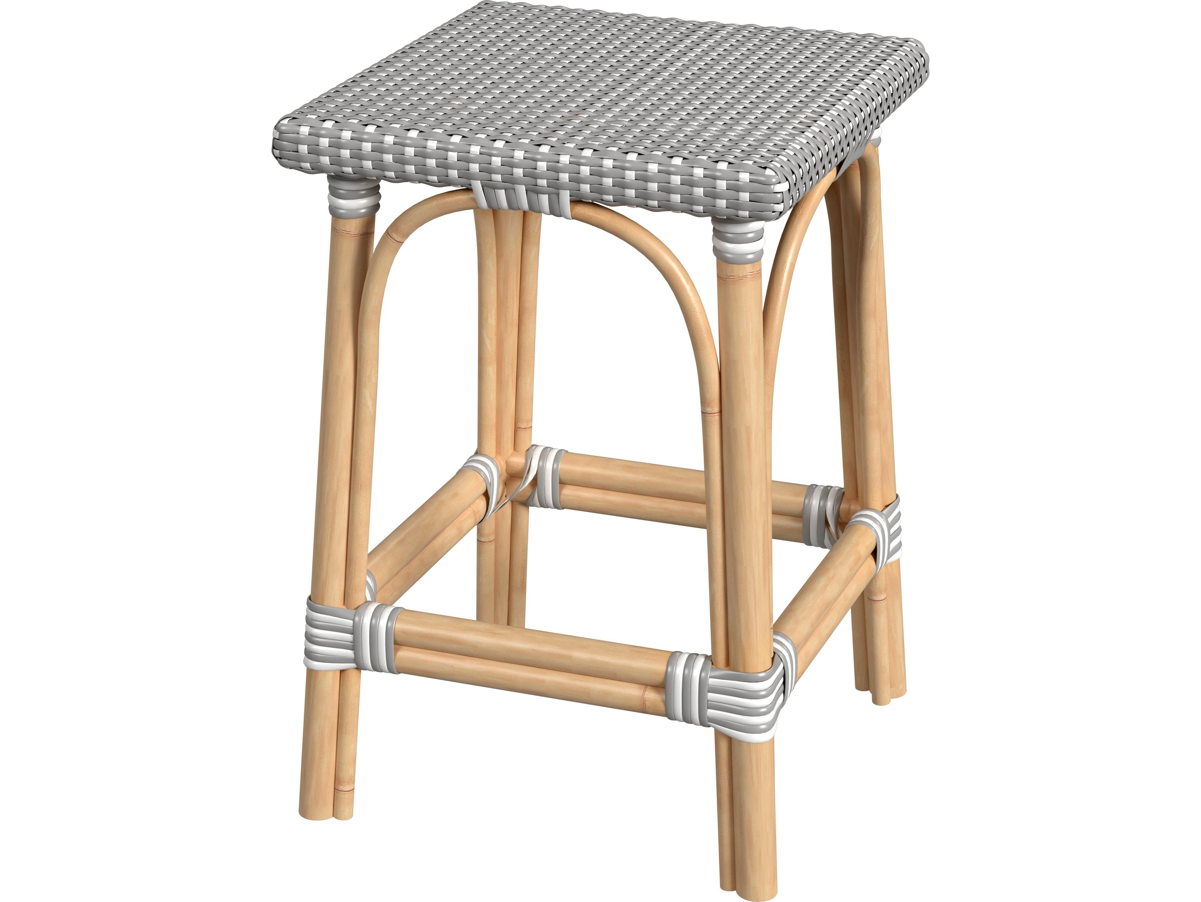 Butler Riviera Gray white Dot Natural Rattan Frame Counter Stool