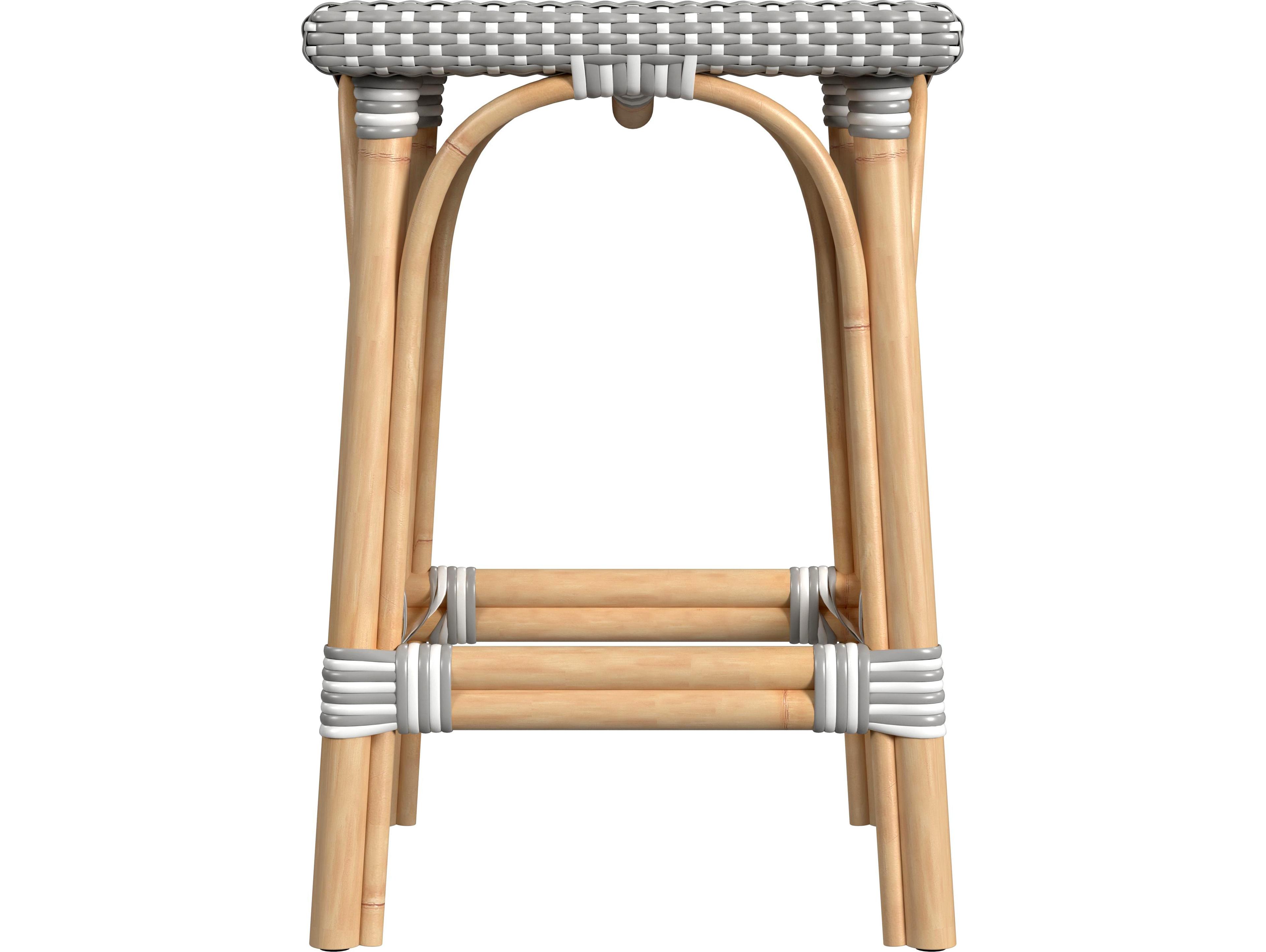 Butler Riviera Gray white Dot Natural Rattan Frame Counter Stool