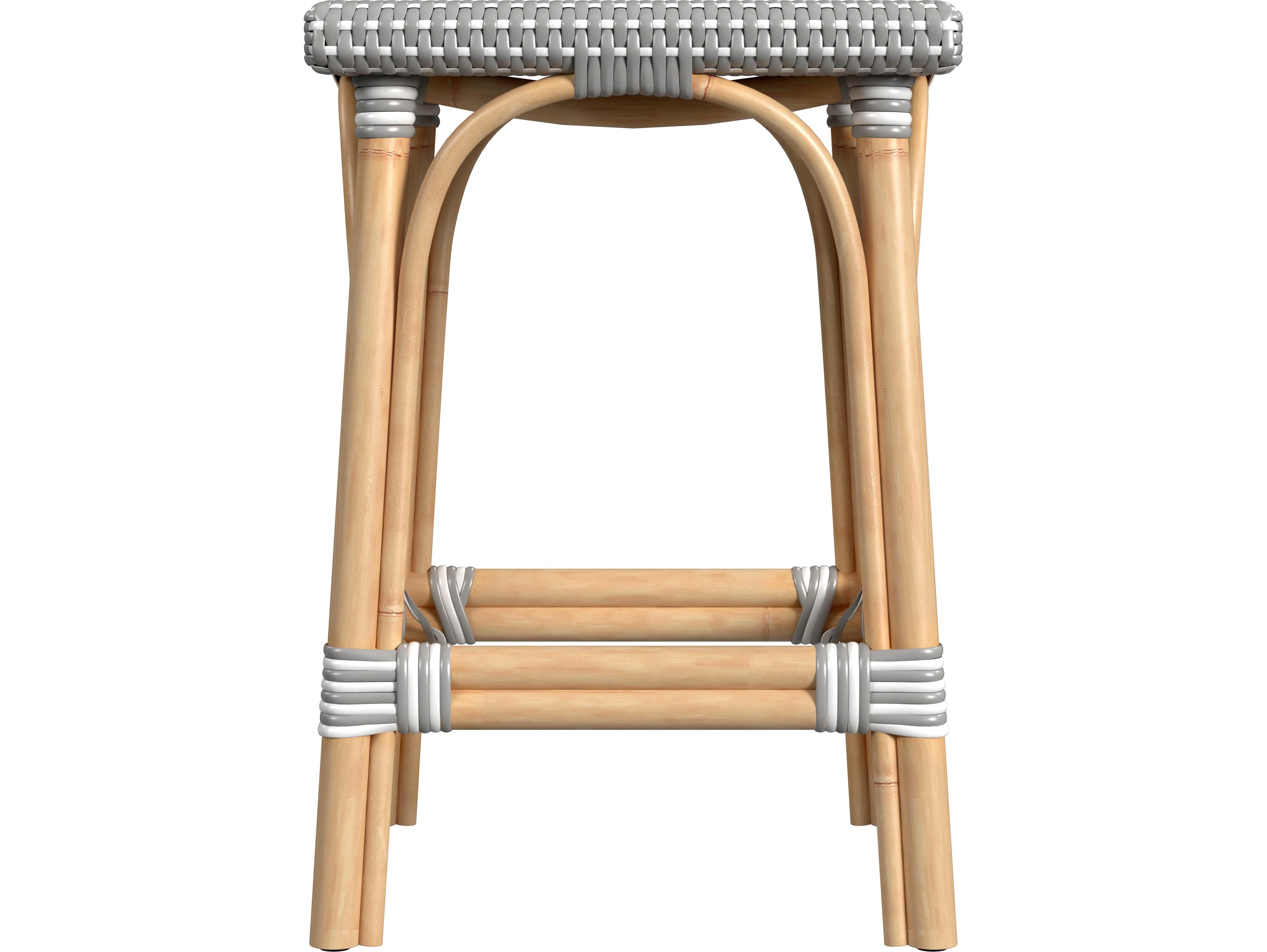 Butler Riviera Gray white Dot Natural Rattan Frame Counter Stool