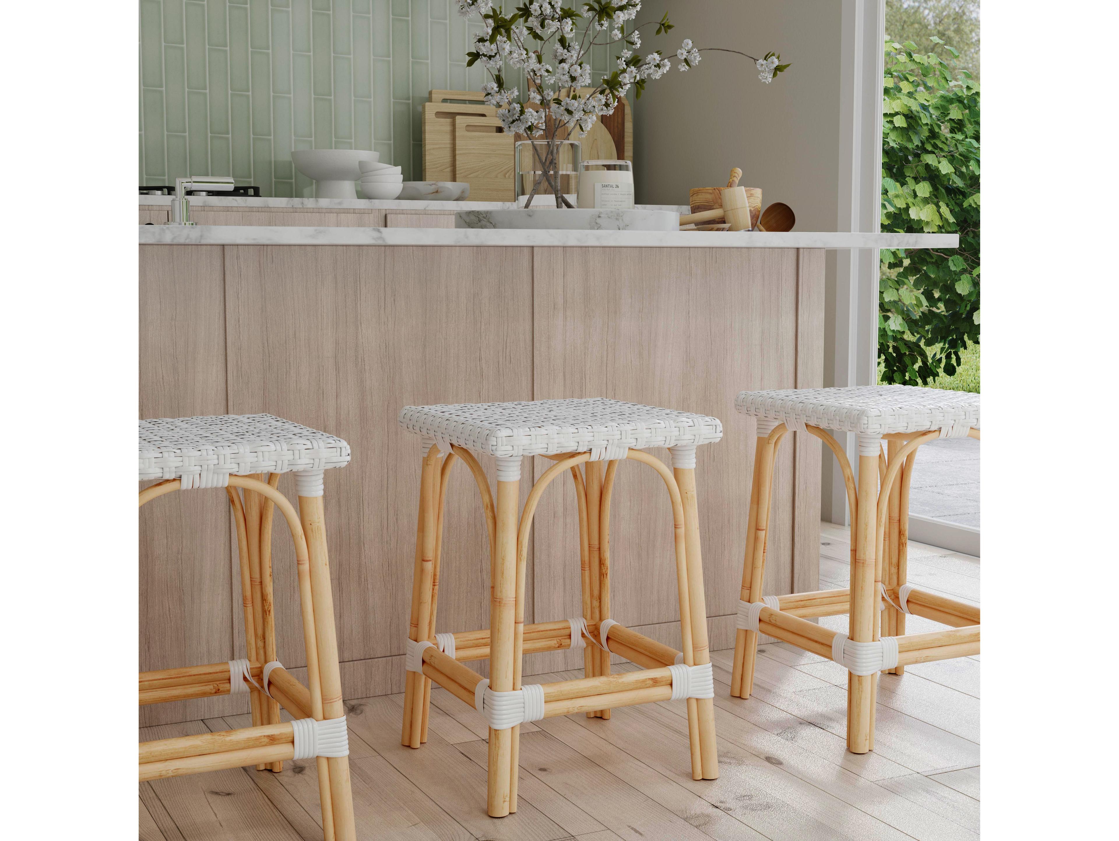 Butler Riviera Glossy White Natural Rattan Frame Counter Stool