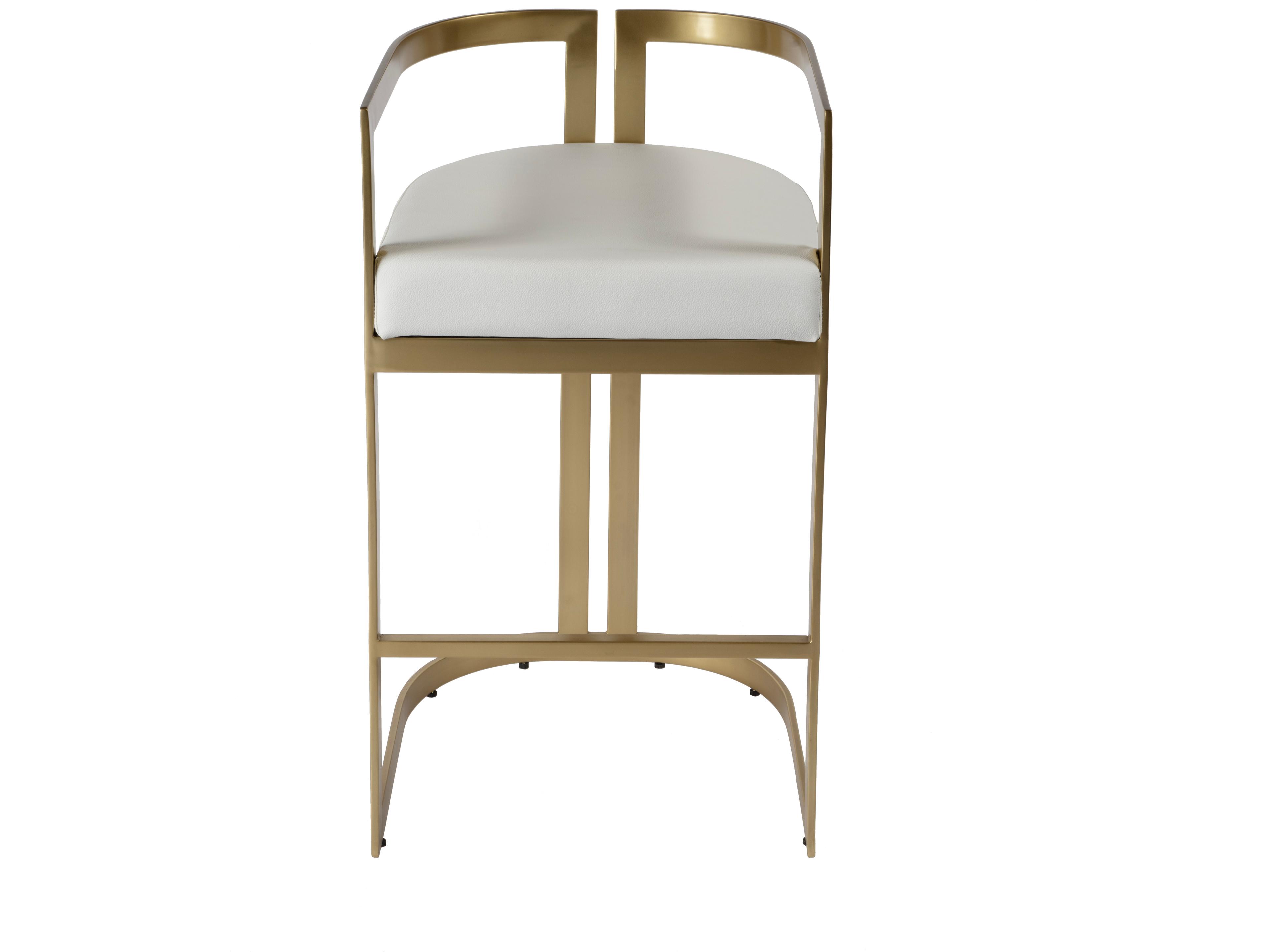 Butler Clarence Polished Gold White Faux Leather Bar Stool
