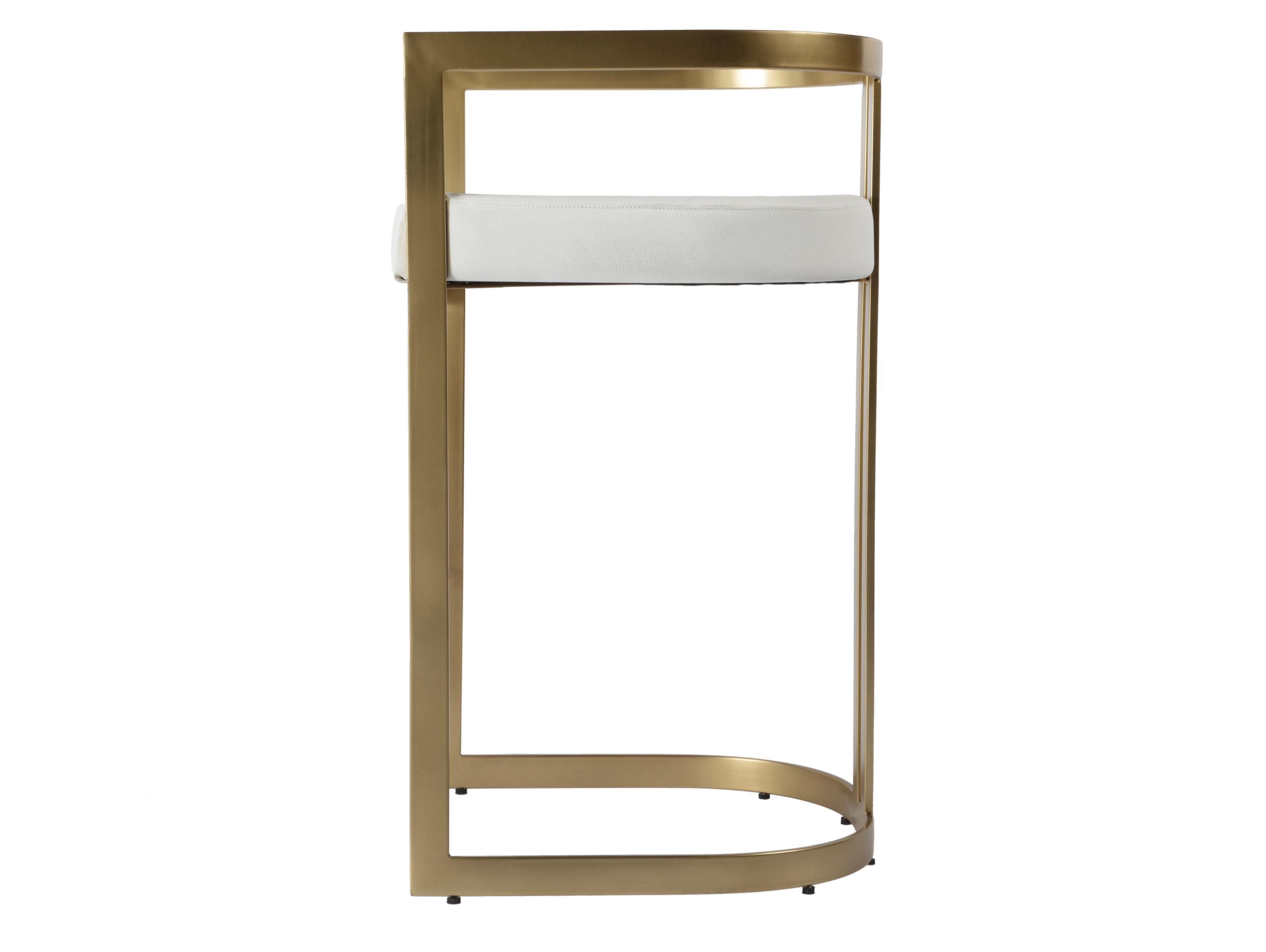 Butler Clarence Polished Gold White Faux Leather Bar Stool
