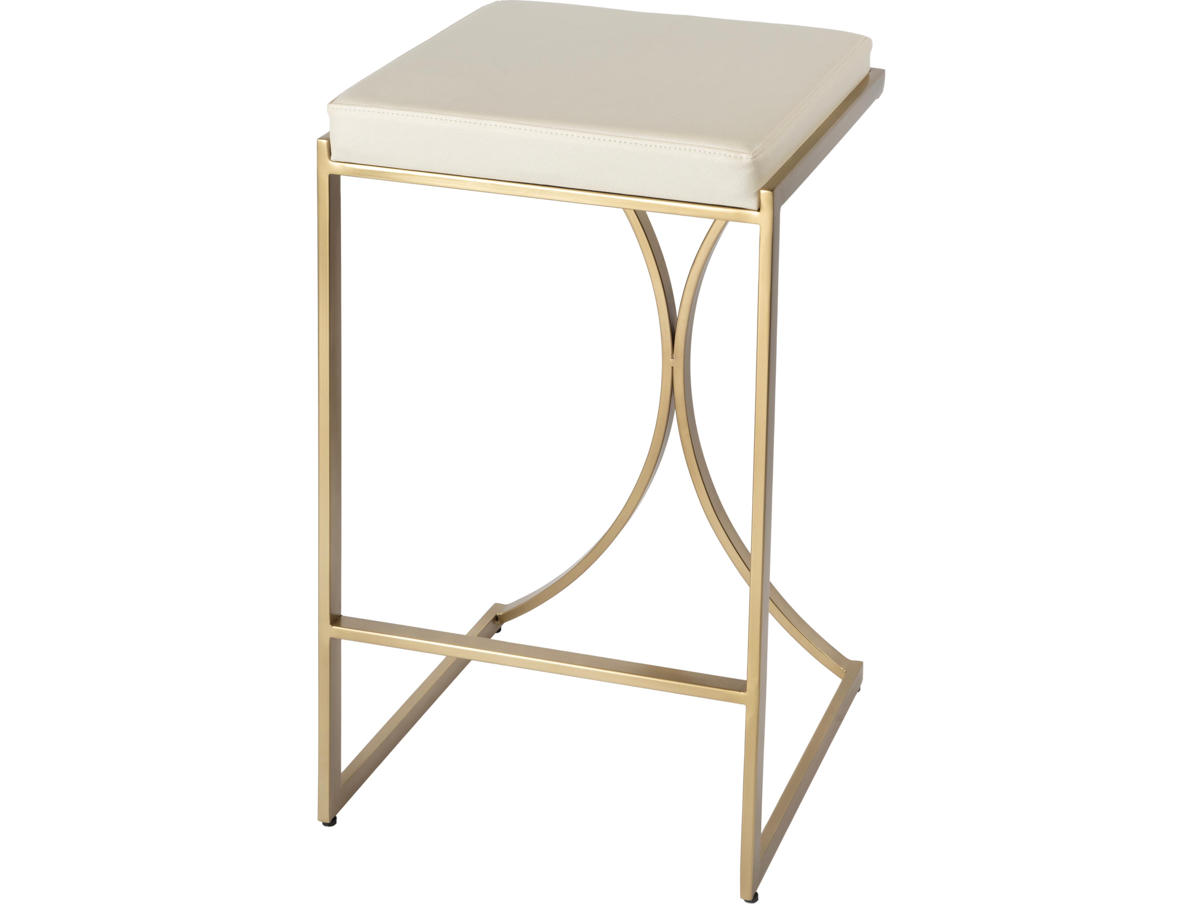 Butler Natalya Polished Gold White Faux Leather Bar Stool