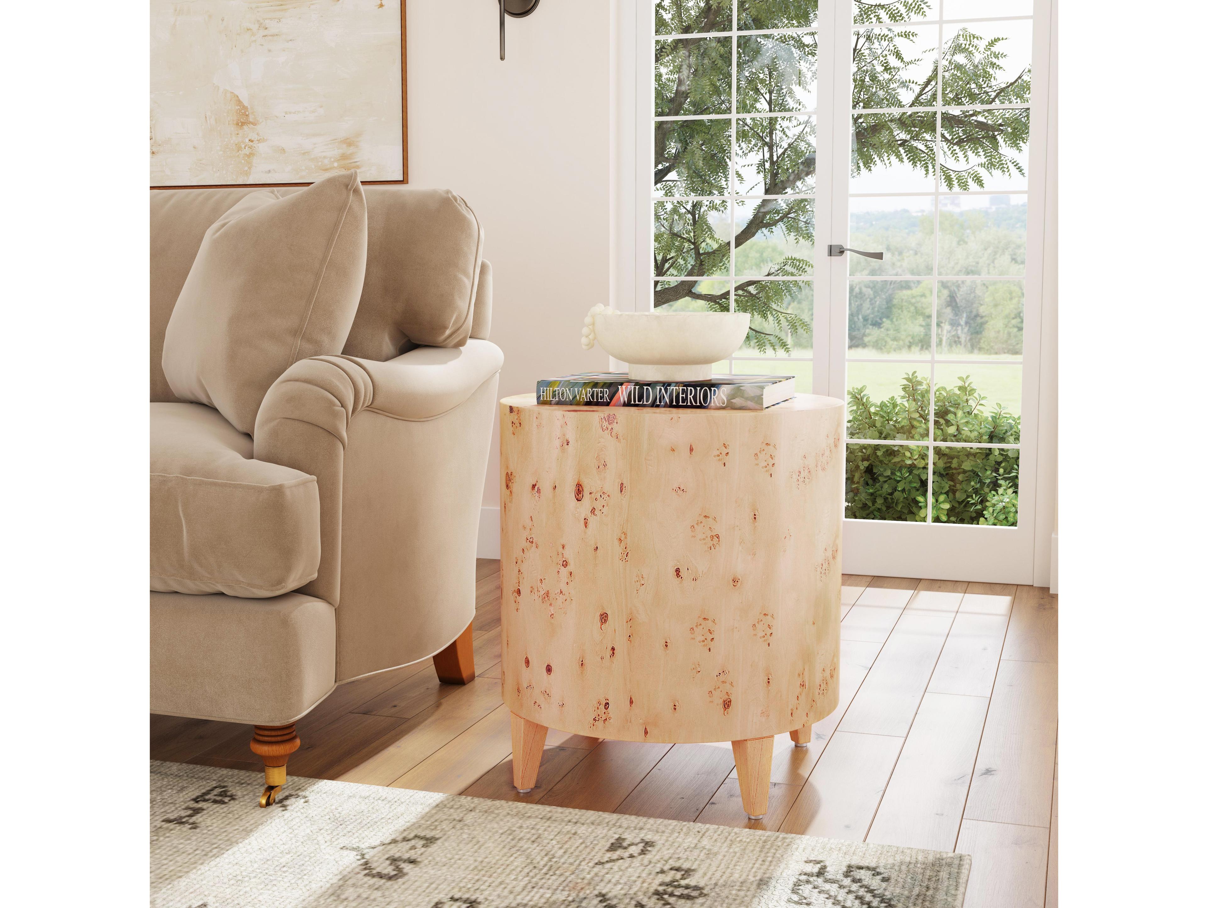 Butler Billie Round Wood Light Burl End Table