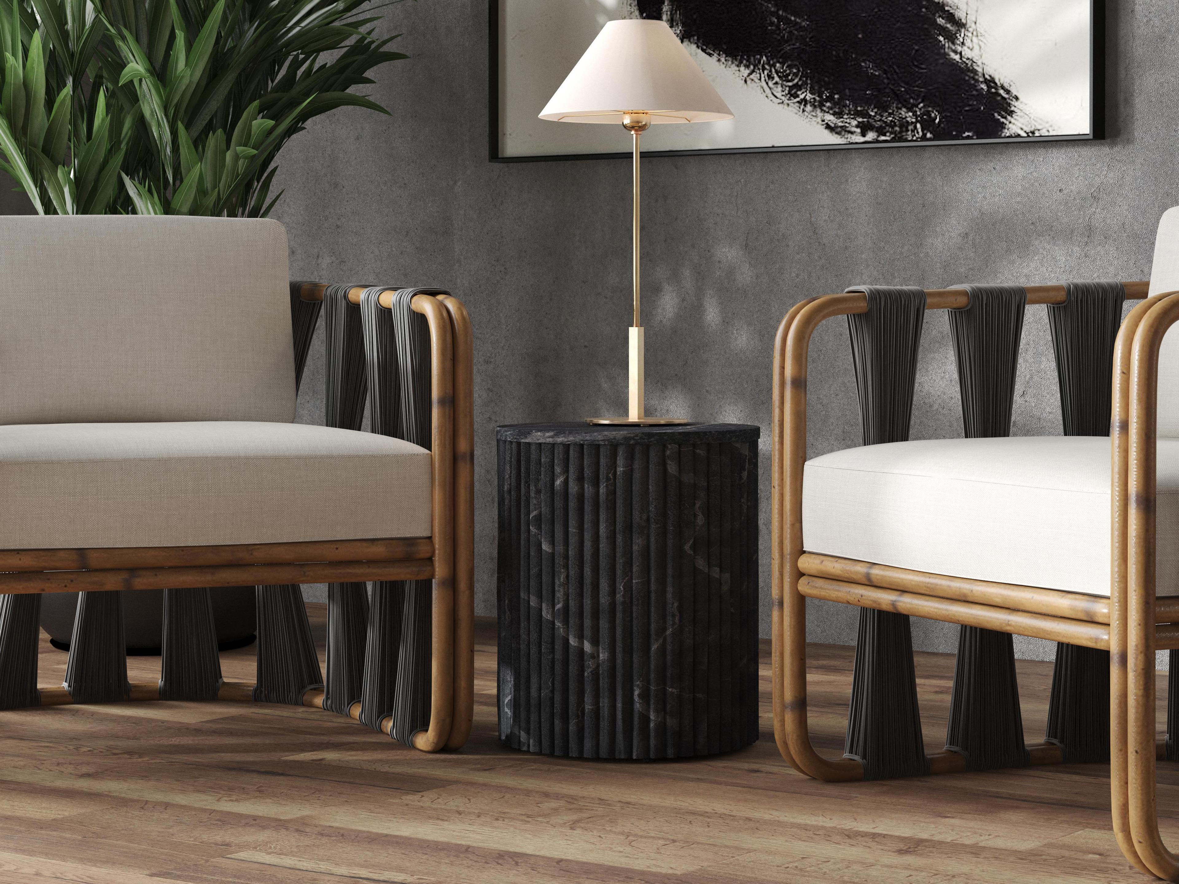 Butler Sylvester Round Marble Gray White End Table