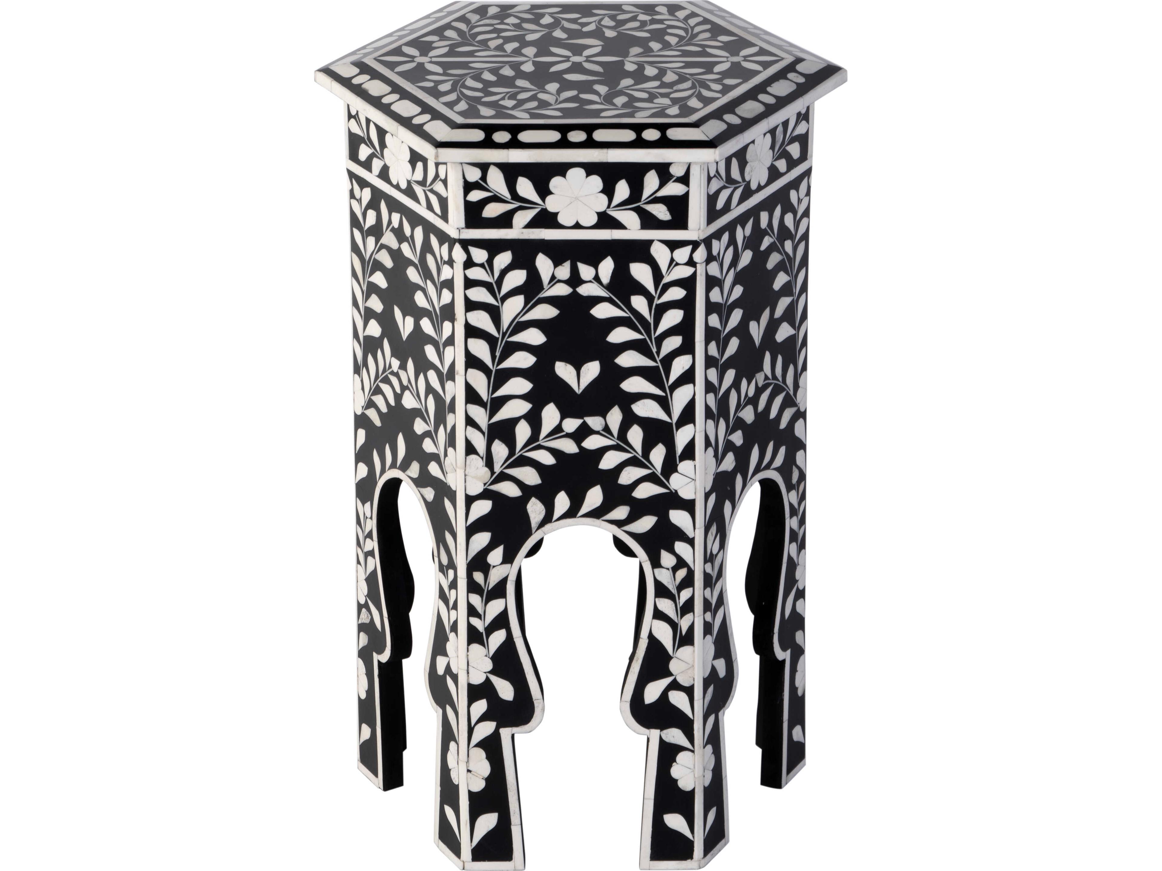 Butler Amaya Hexagon Wood Black White End Table
