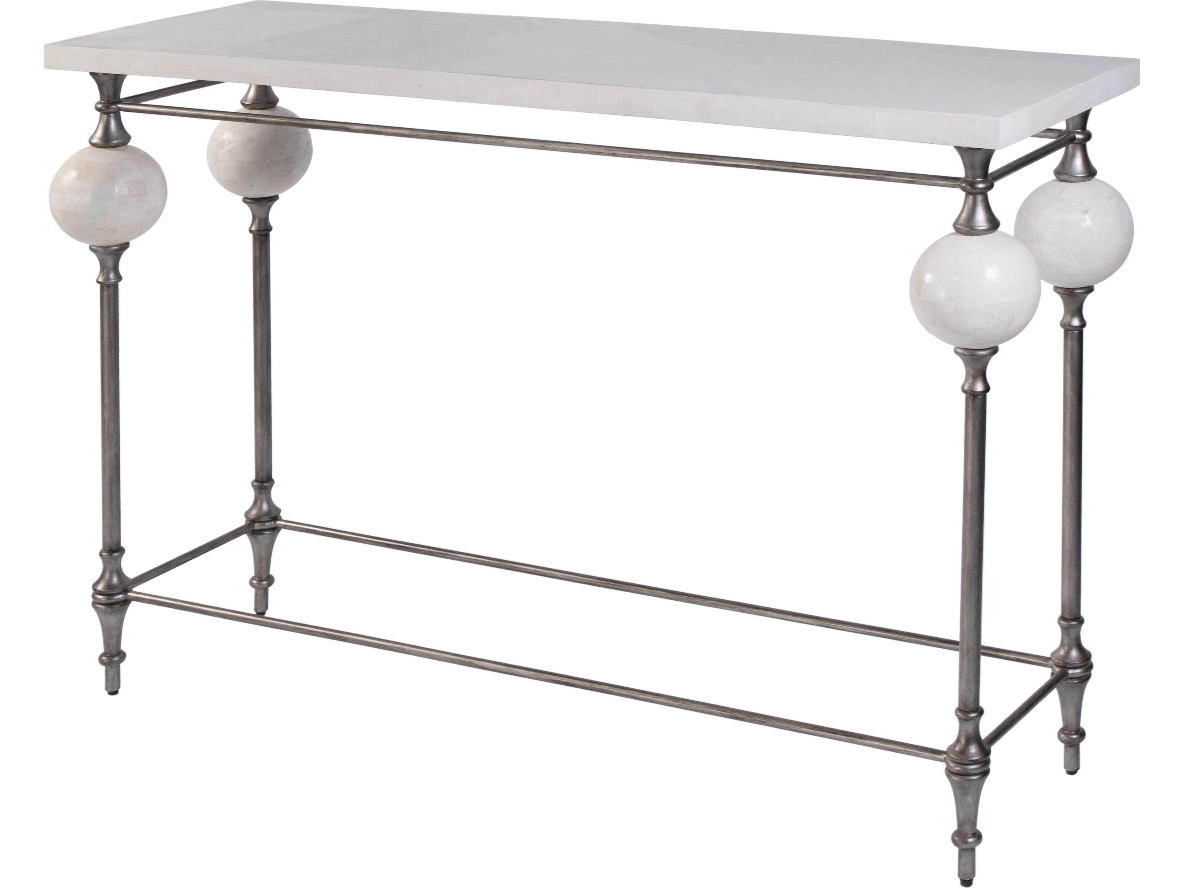 Butler Amadeo Rectangular Stone White Silver Console Table