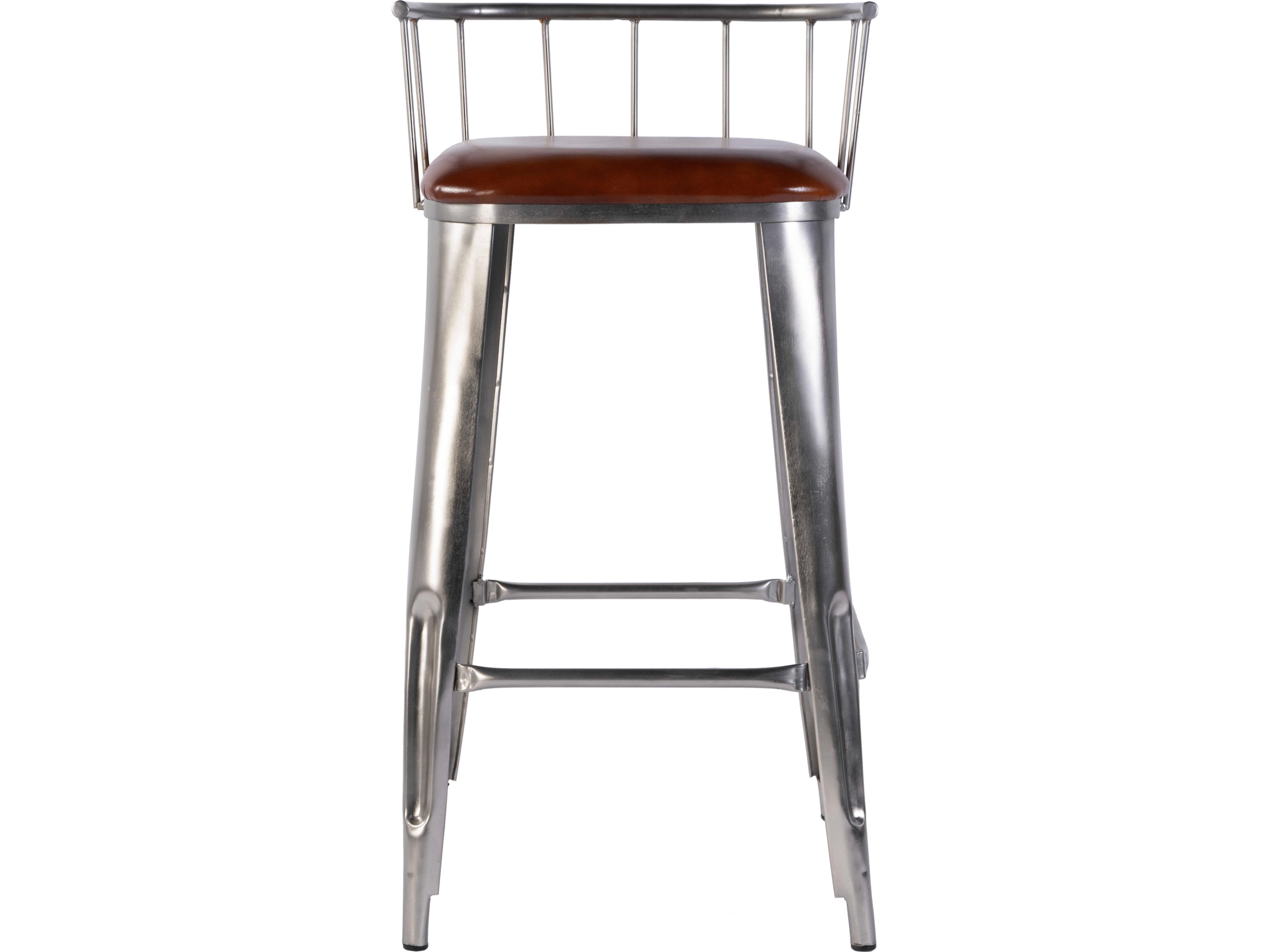 Butler Coriander Brown Silver Leather Bar Stool