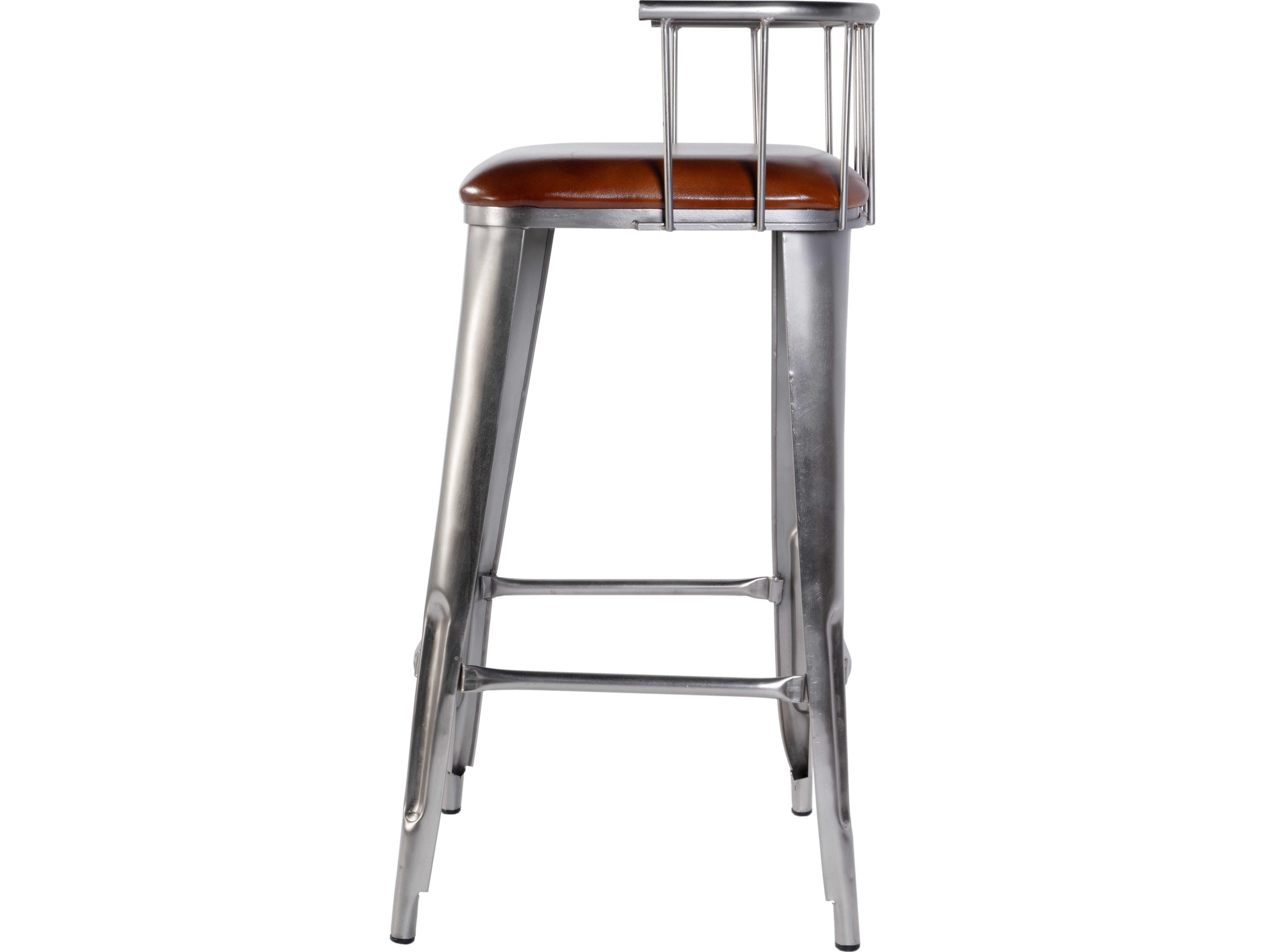 Butler Coriander Brown Silver Leather Bar Stool
