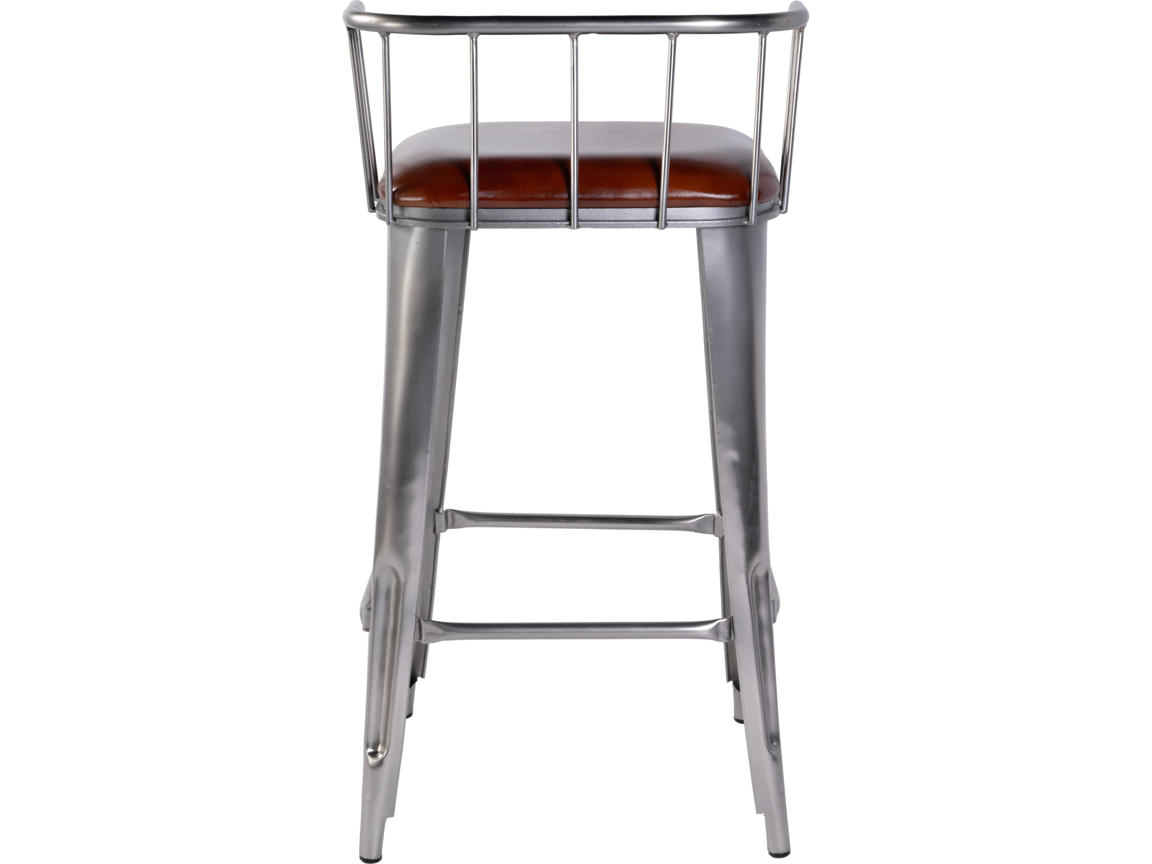 Butler Coriander Brown Silver Leather Bar Stool