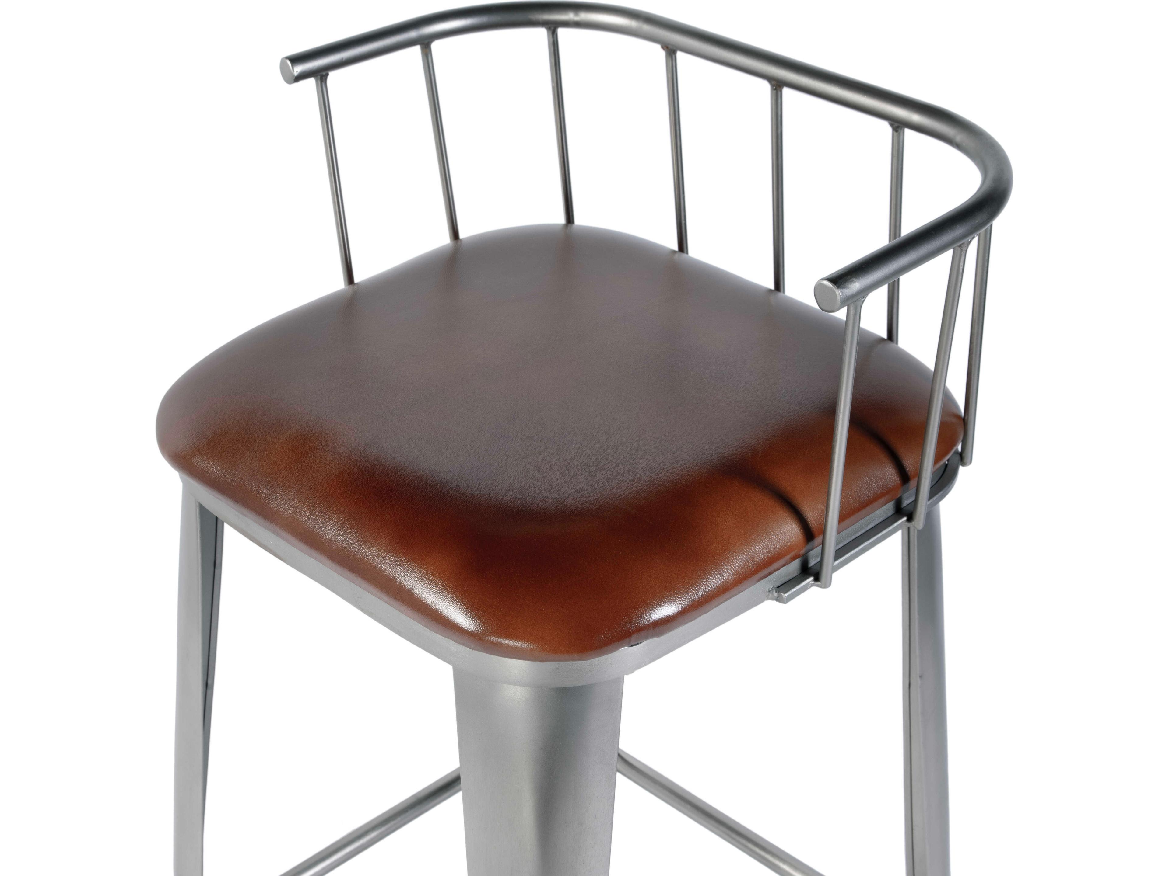 Butler Coriander Brown Silver Leather Bar Stool