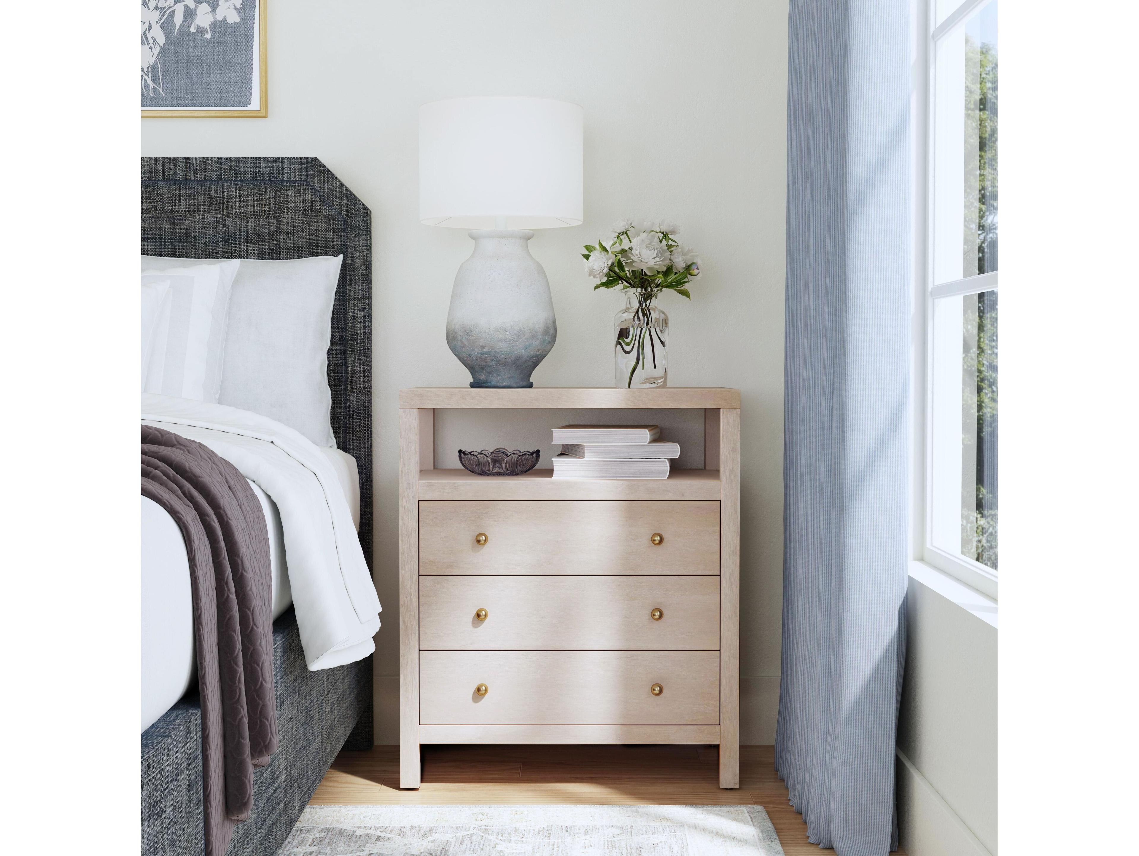 Butler Nora 3-Drawers Beige Acacia Wood Nightstand