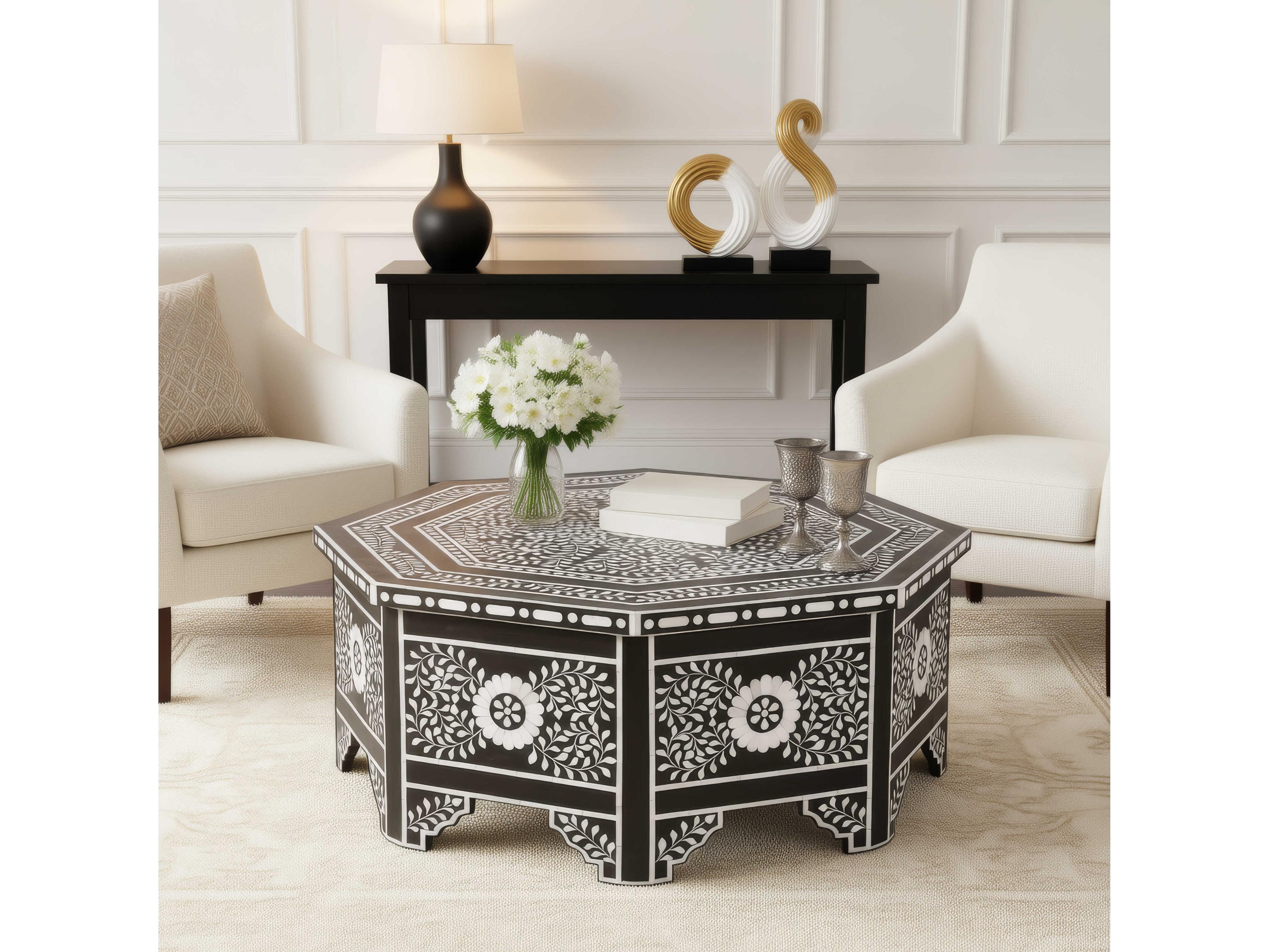 Butler Blackwell Hexagon Resin Black And White Coffee Table