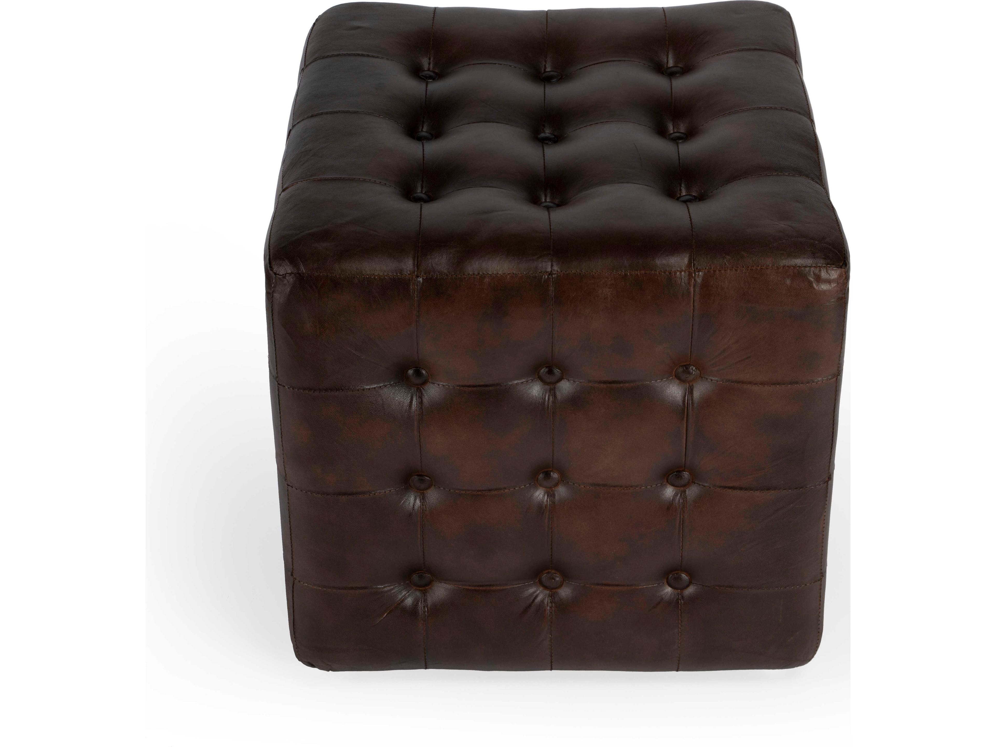 Butler Leon Dark Brown Leather Ottoman