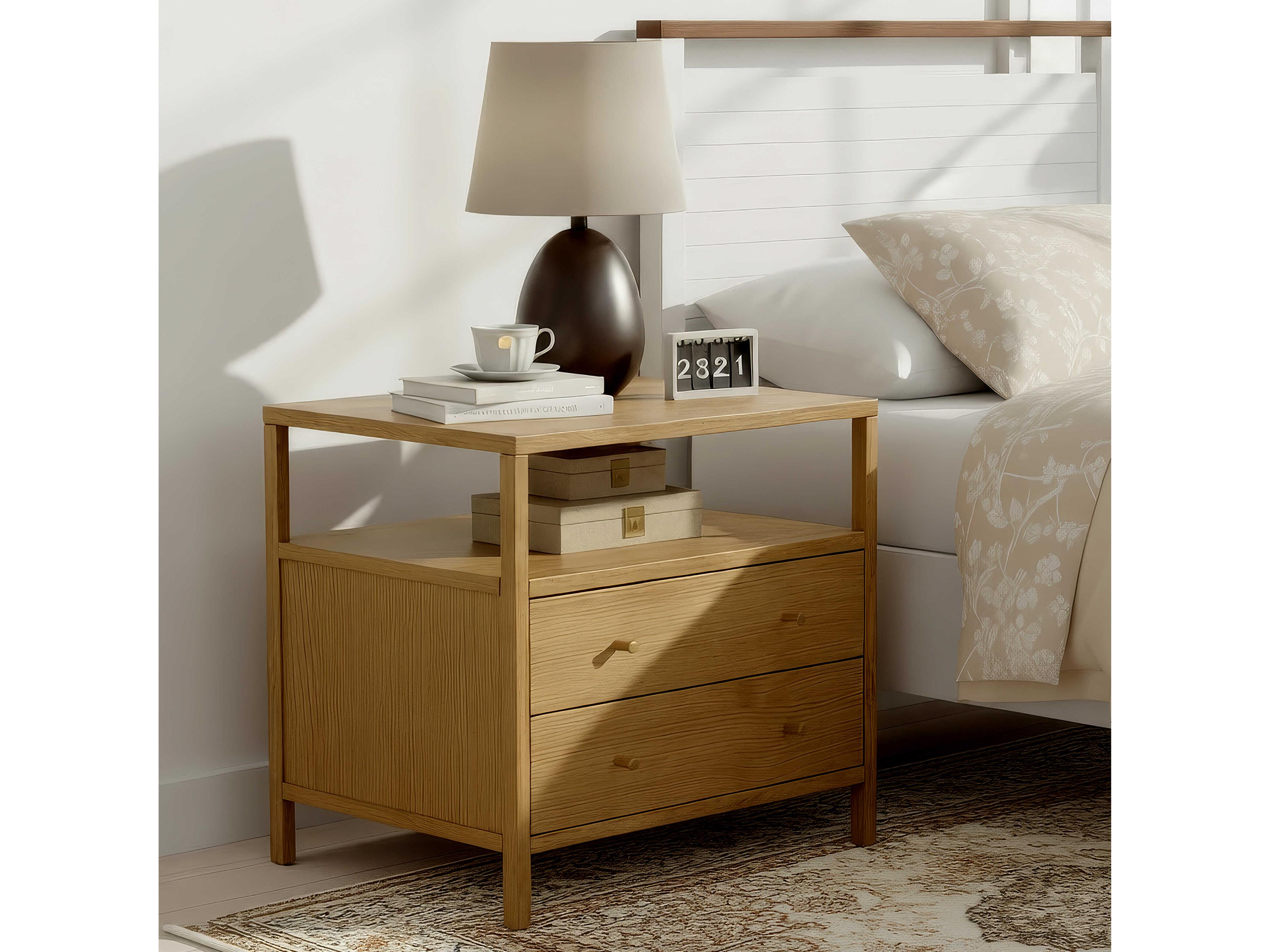 Butler Mendel 2-Drawers Oak Wood Nightstand