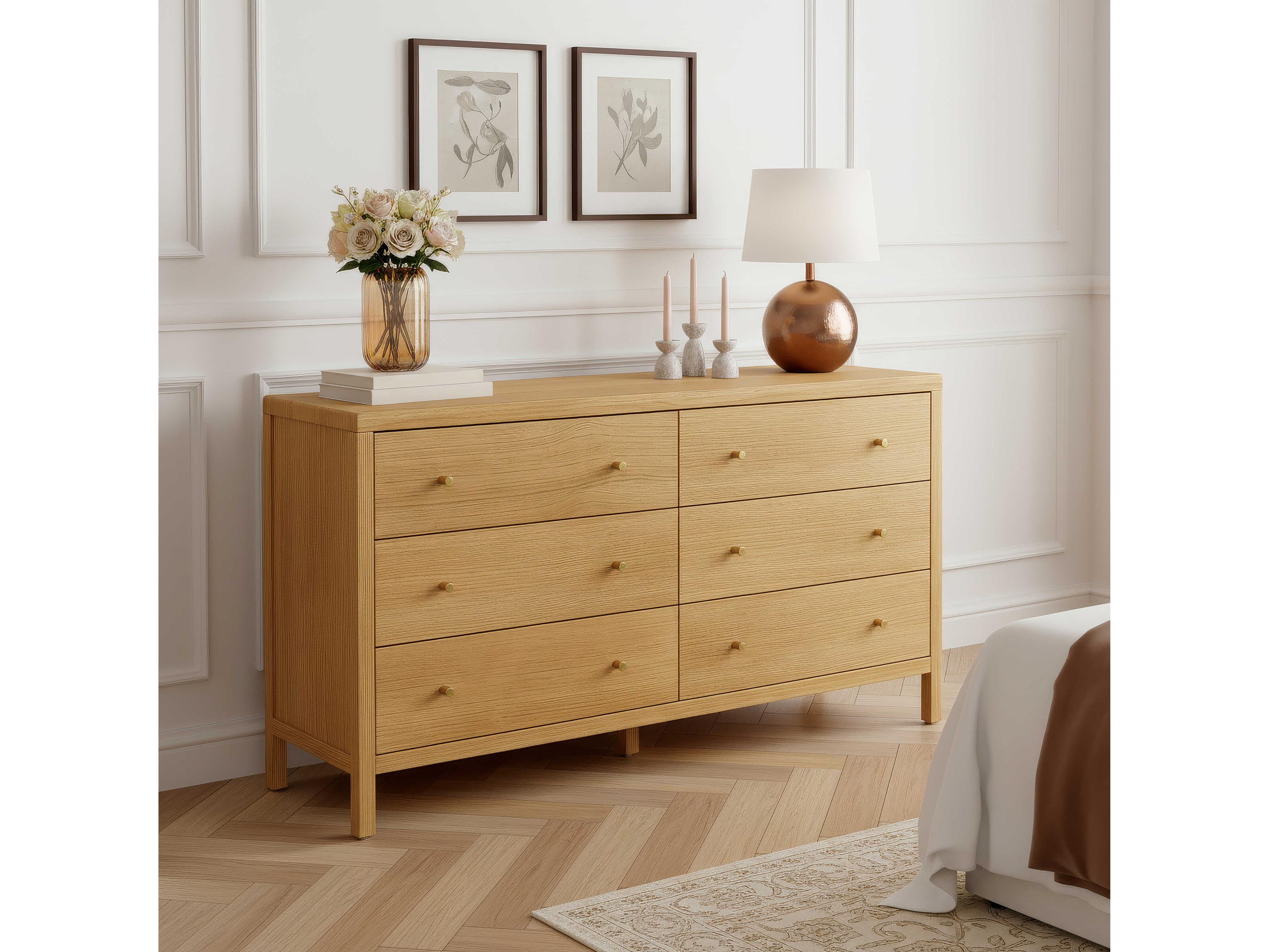 Butler Mendel 6-Drawers Oak Wood Double Dresser