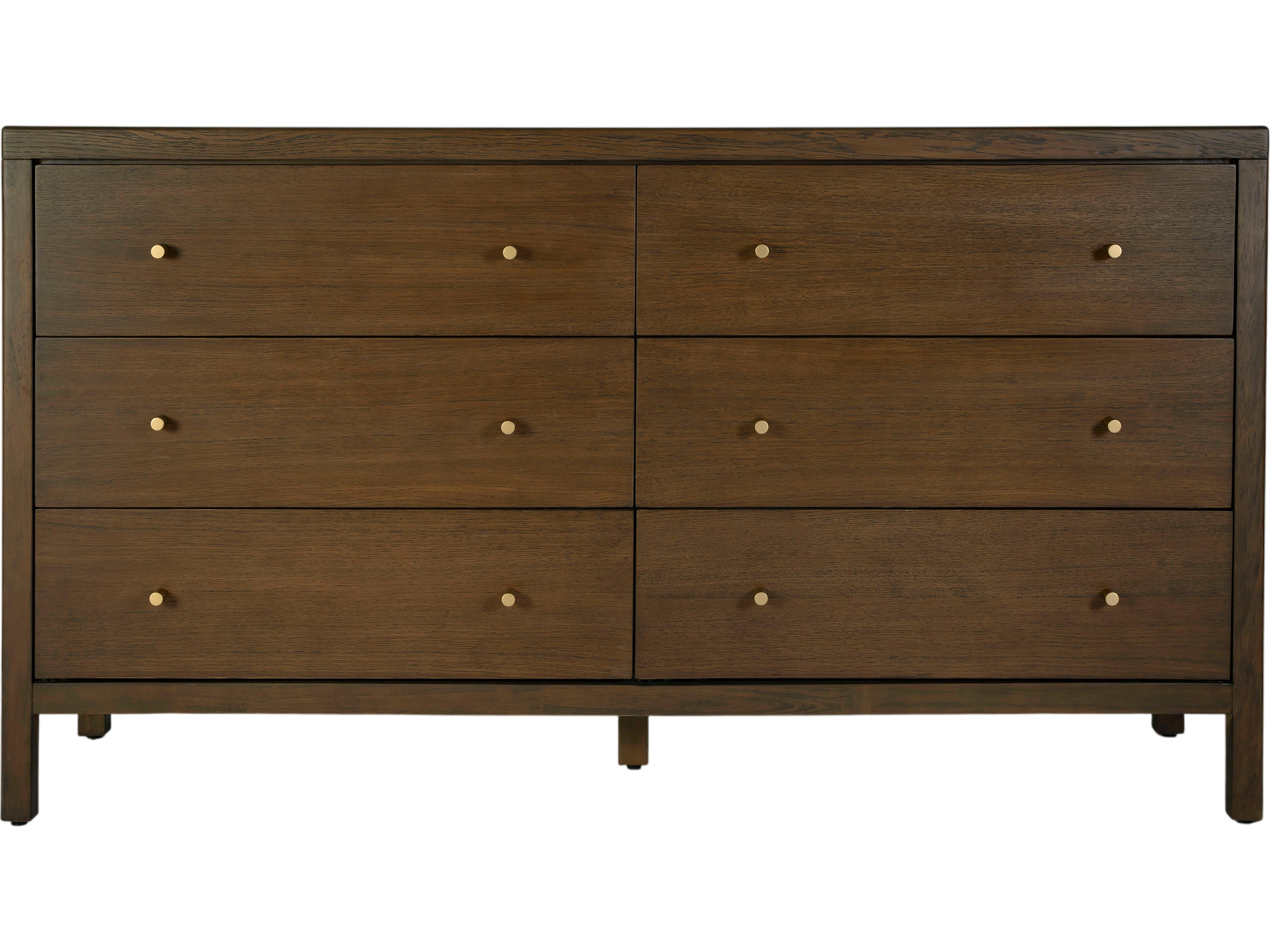 Butler Mendel 6-Drawers Brown Oak Wood Double Dresser