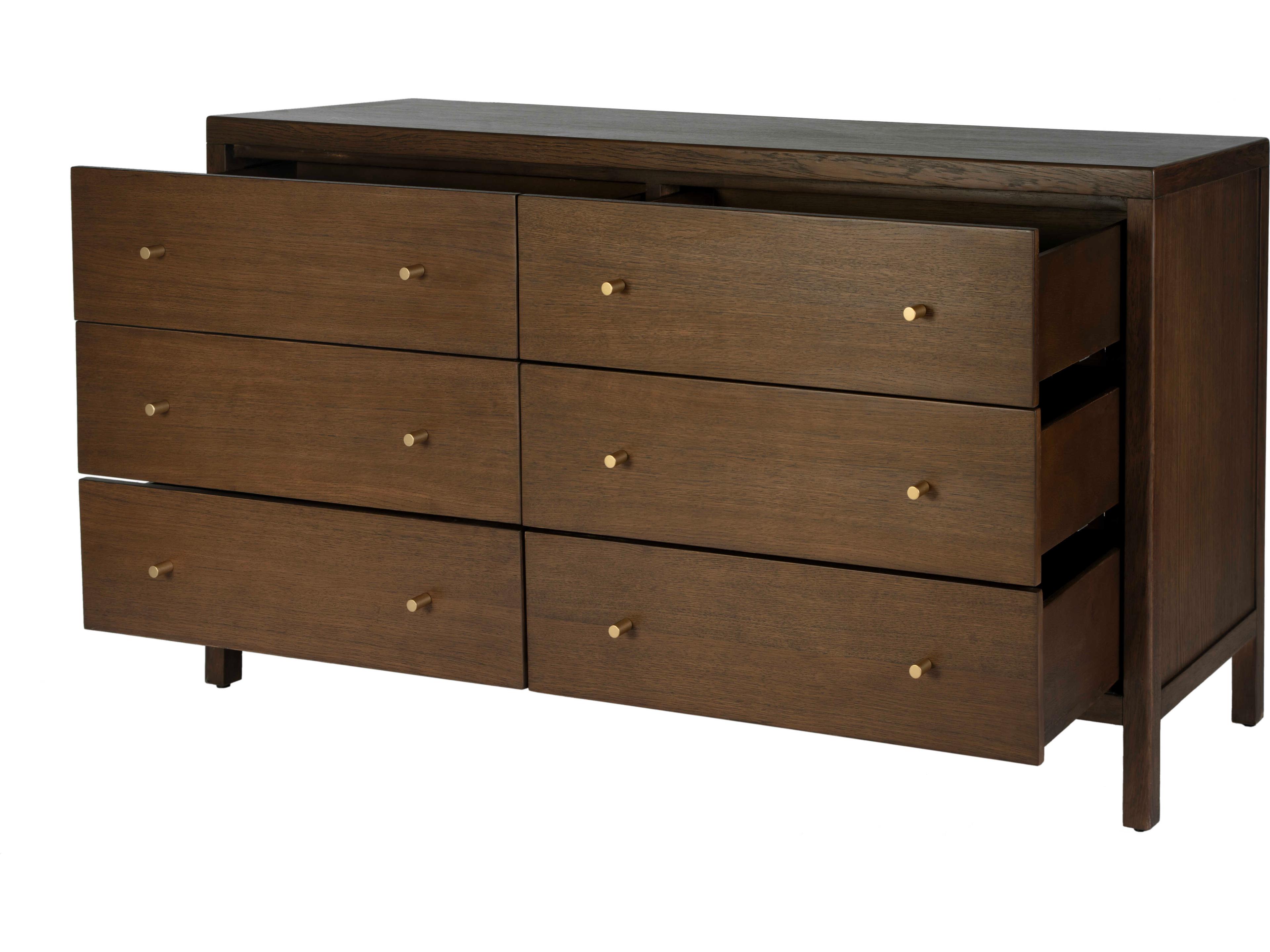 Butler Mendel 6-Drawers Brown Oak Wood Double Dresser