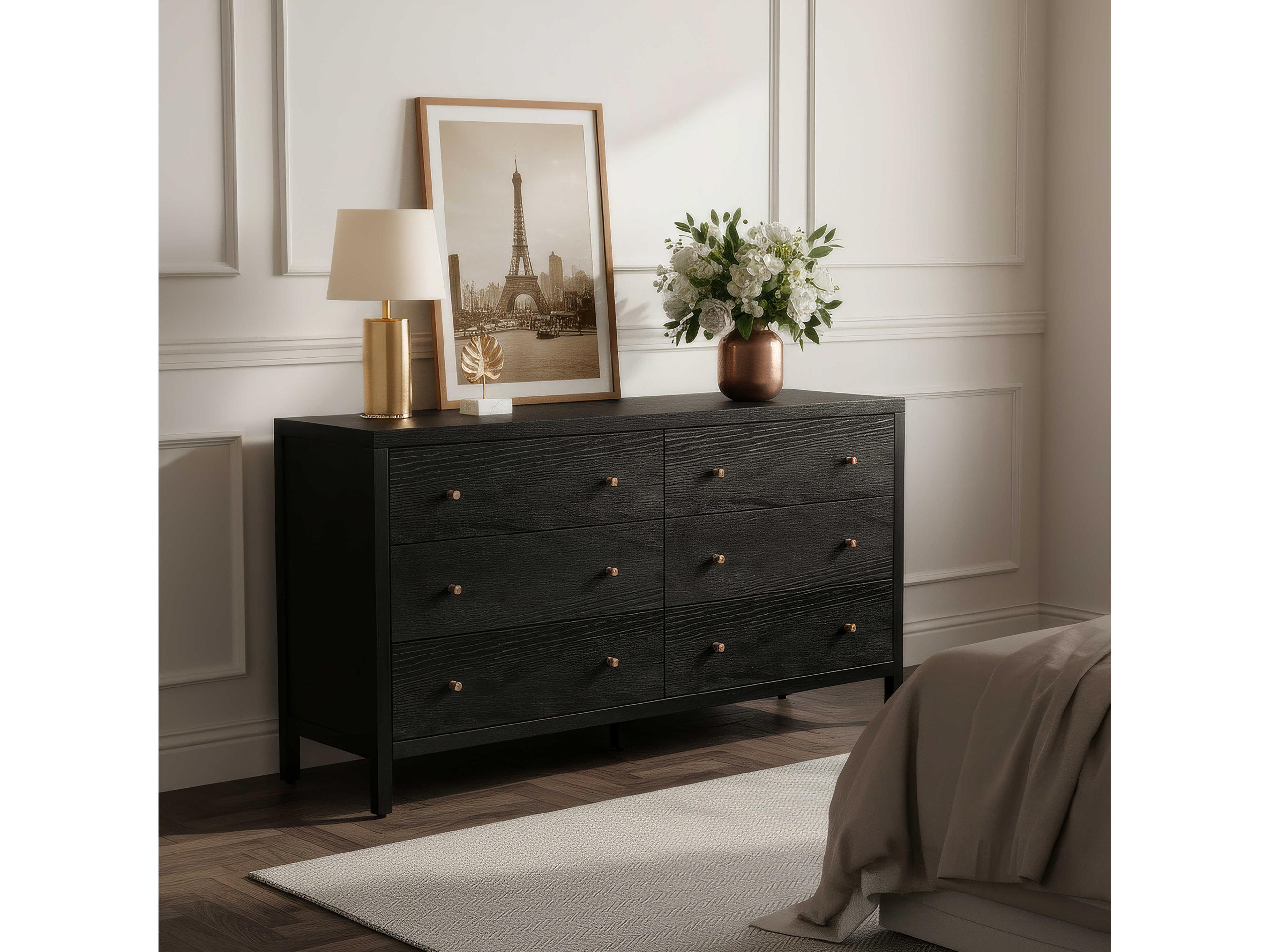 Butler Mendel 6-Drawers Oak Wood Double Dresser