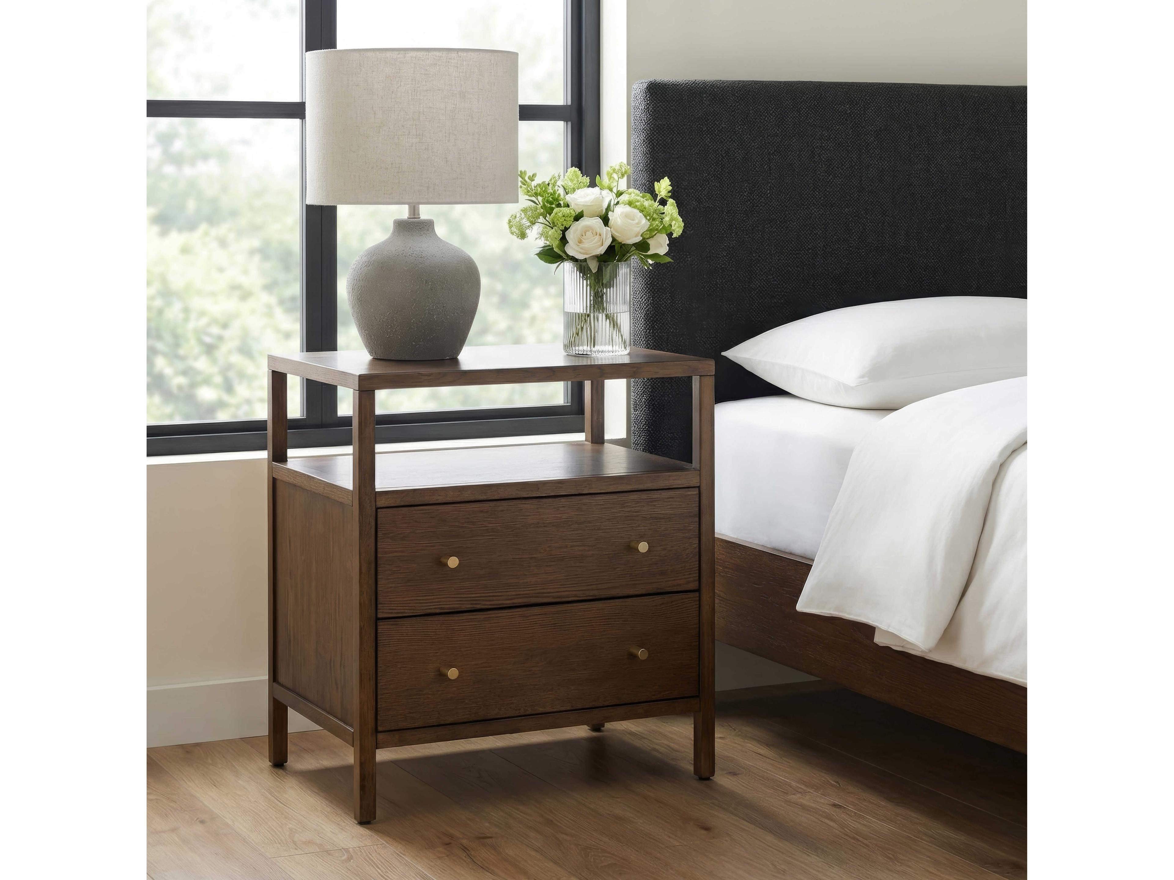 Butler Mendel 2-Drawers Walnut Wood Nightstand