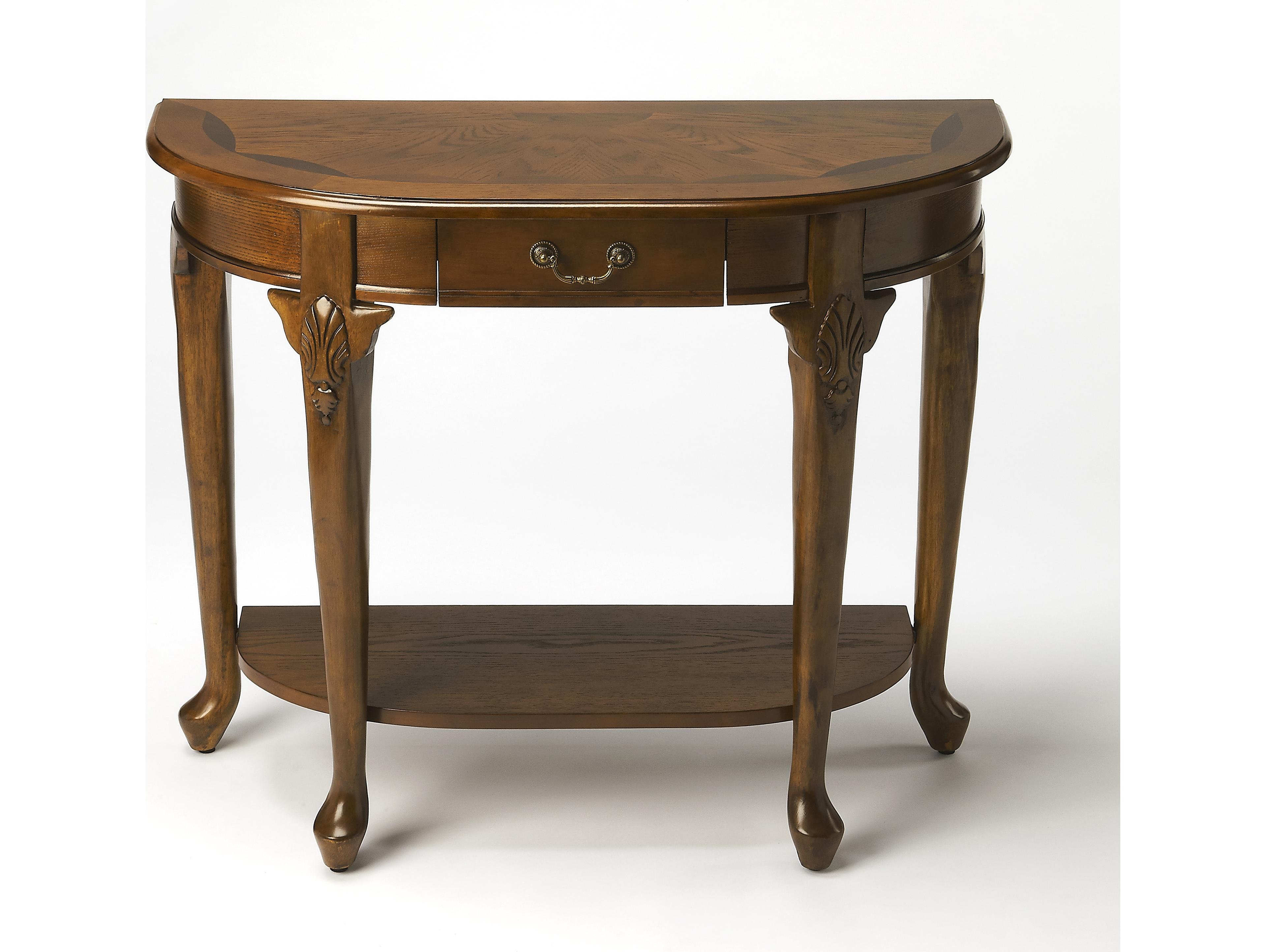 Butler Kimball Demilune Wood Vintage Oak Console Table