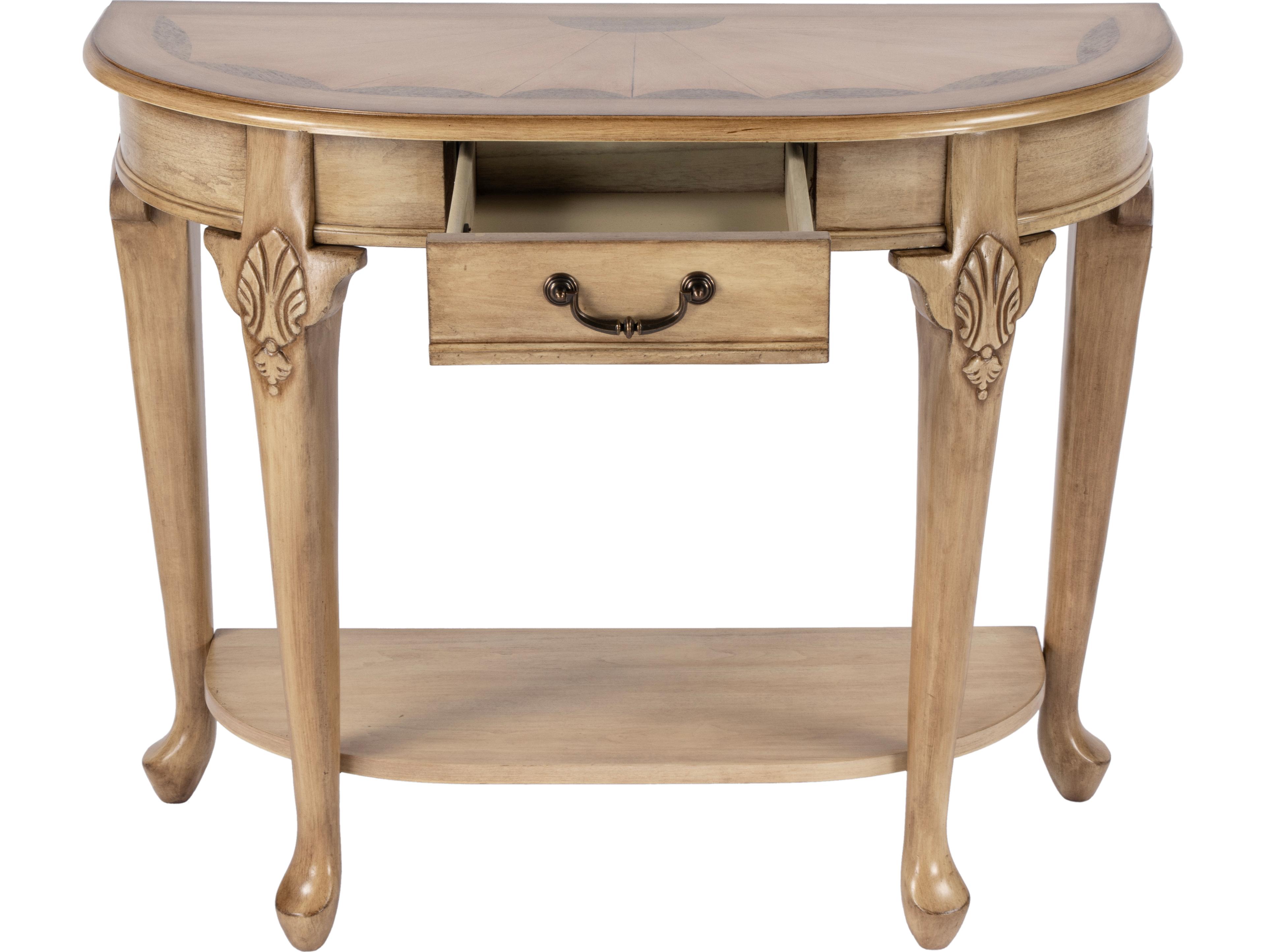 Butler Kimball Demilune Wood Antique Beige Console Table