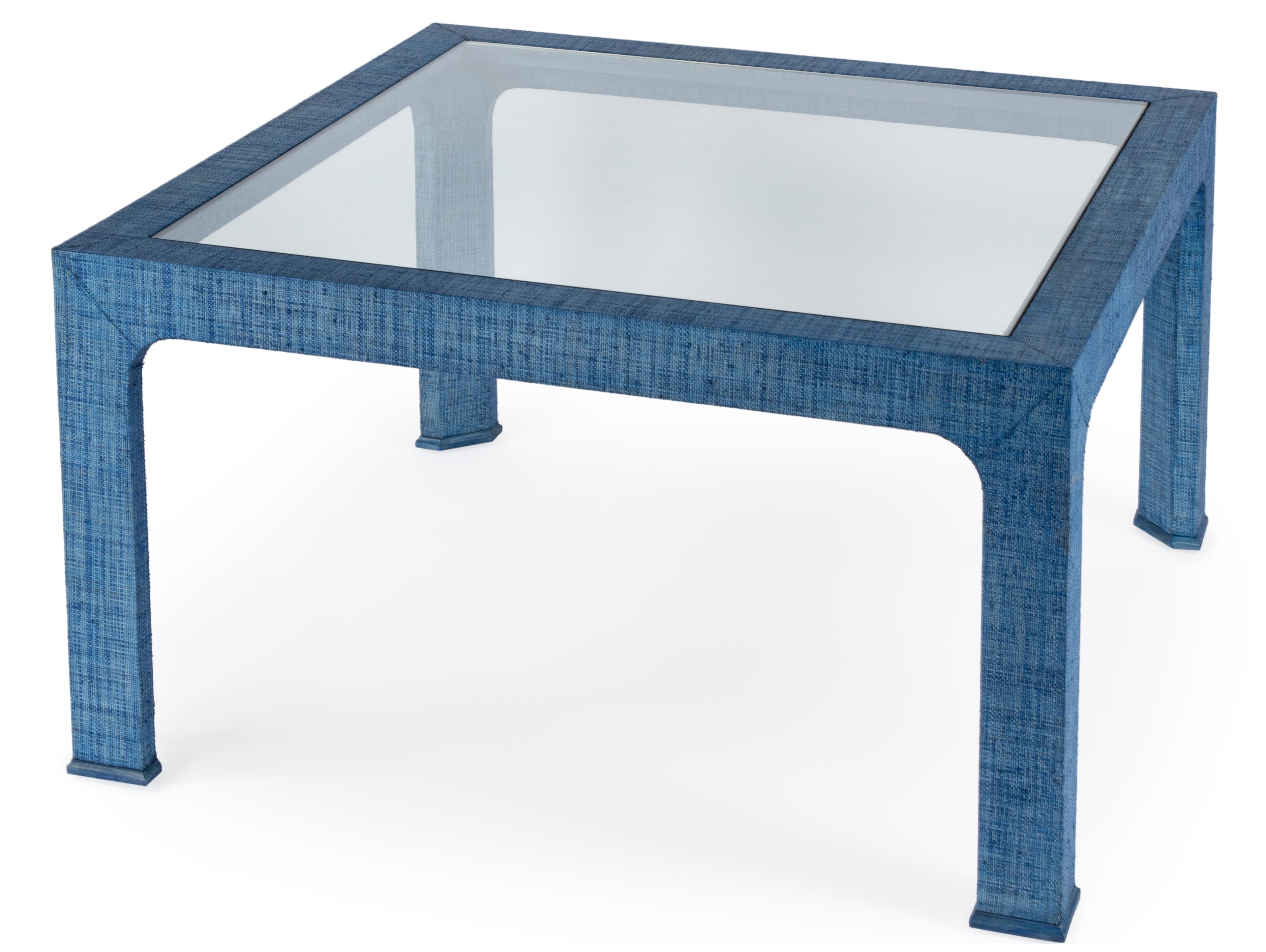 Butler Chatham Square Glass Blue Raffia Coffee Table